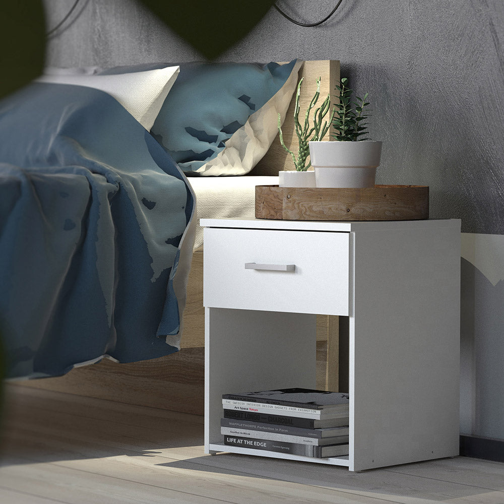 Space Package - Bedside 1 Drawer + Chest of 3 Drawers + Wardrobe with 2 Doors in White – FTG, view 4
