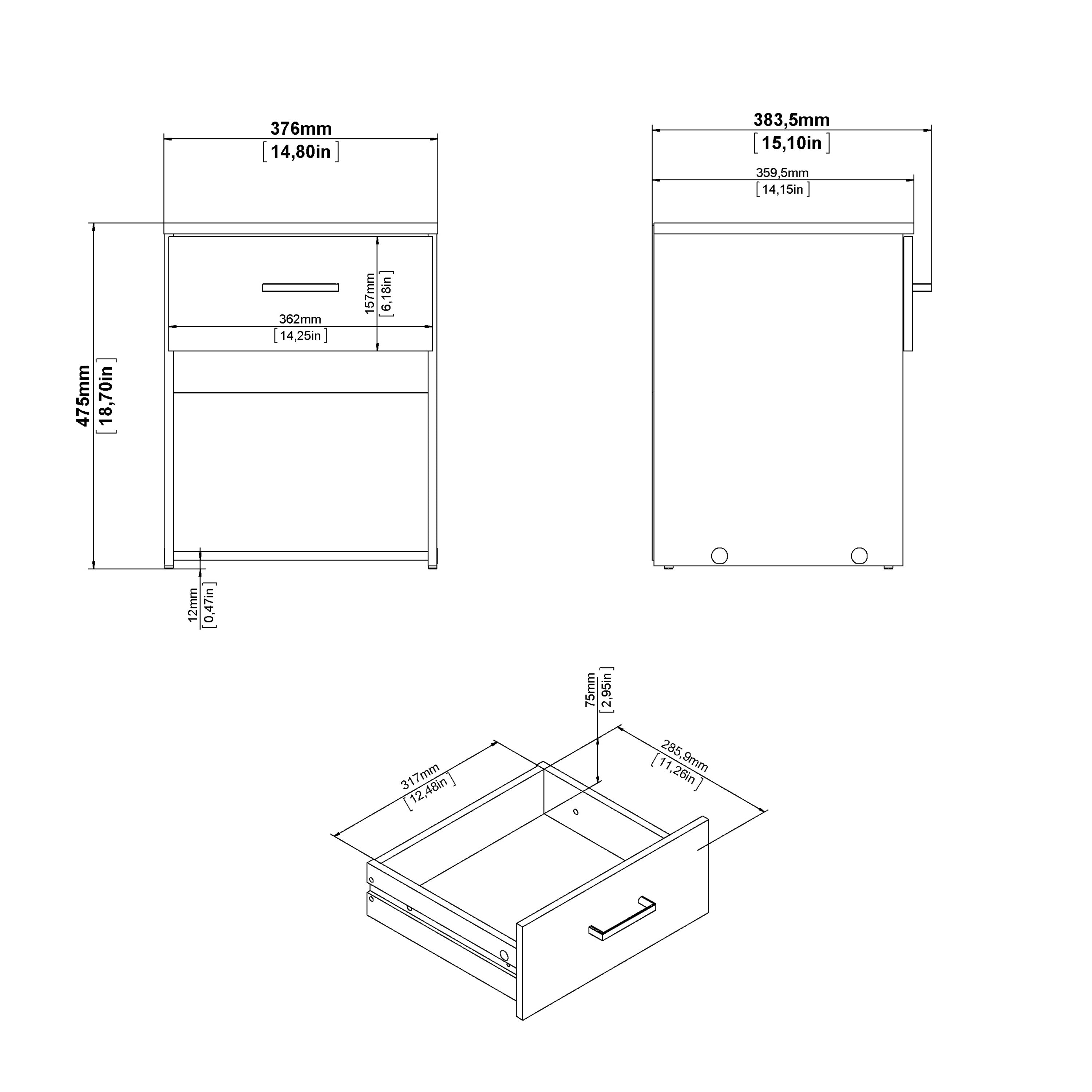 Space Package - Bedside 1 Drawer + Chest of 3 Drawers + Wardrobe with 2 Doors in White – FTG, view 5