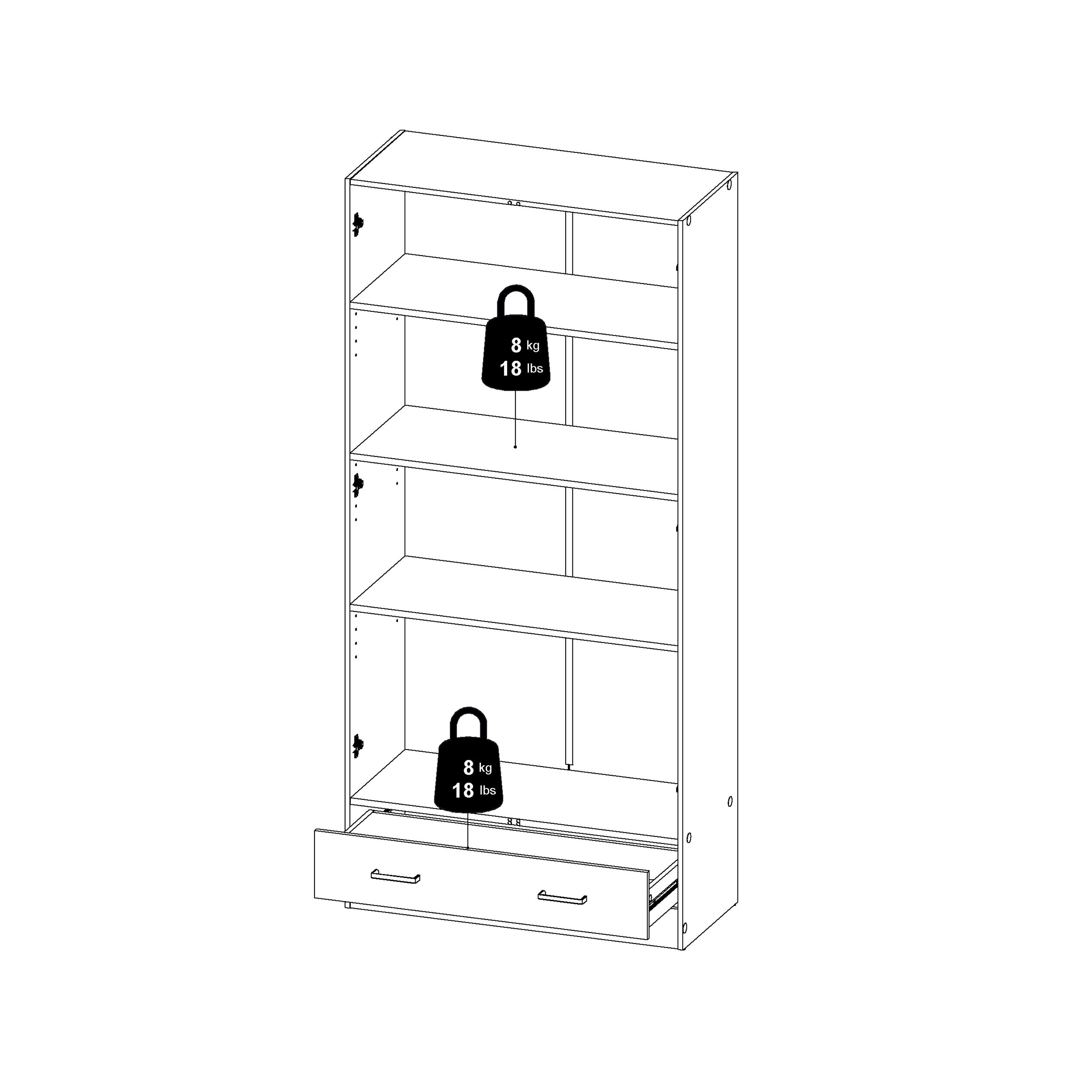 Space Wardrobe with 2 Doors + 1 Drawer in White 1750 – FTG, view 13