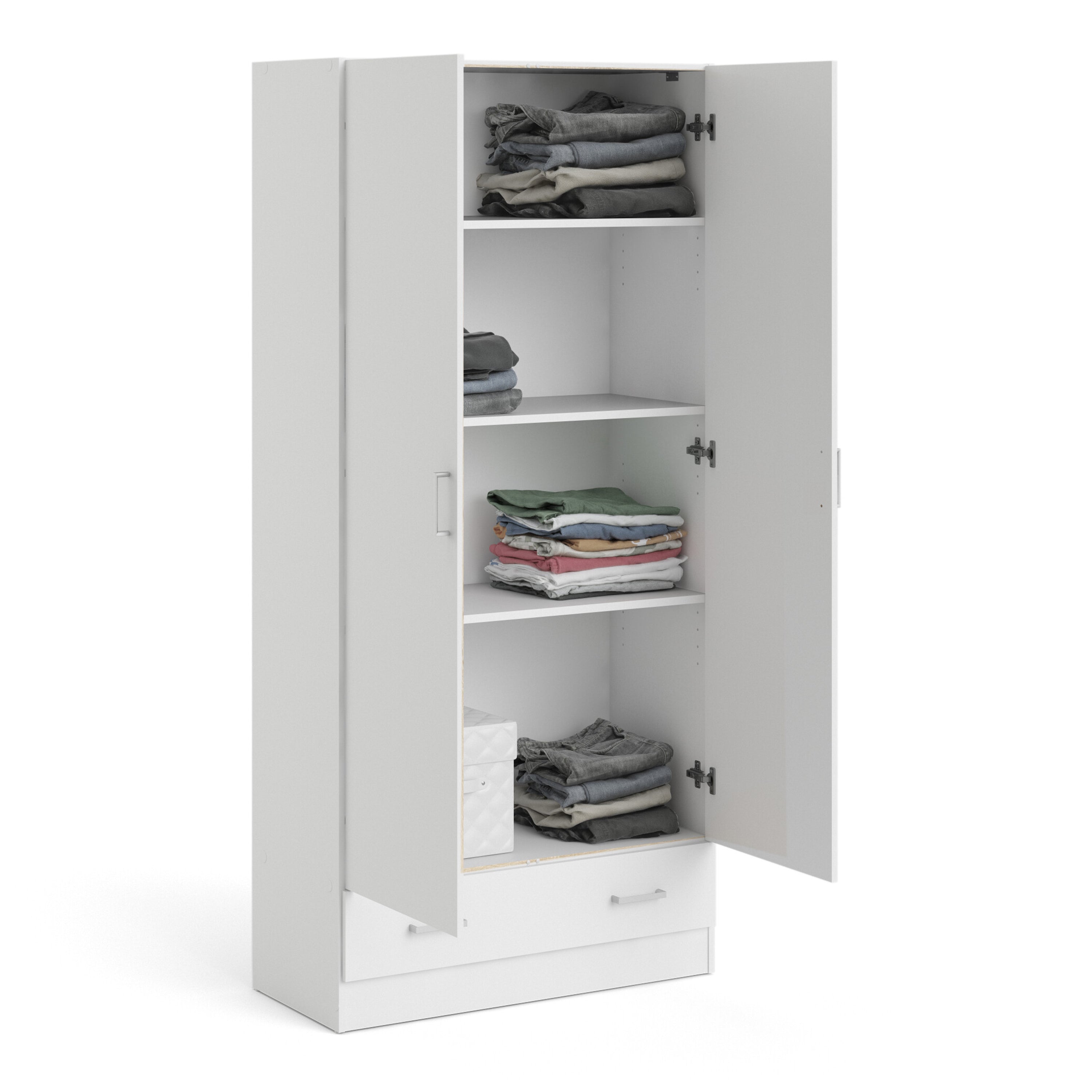 Space Wardrobe with 2 Doors + 1 Drawer in White 1750 – FTG, view 7