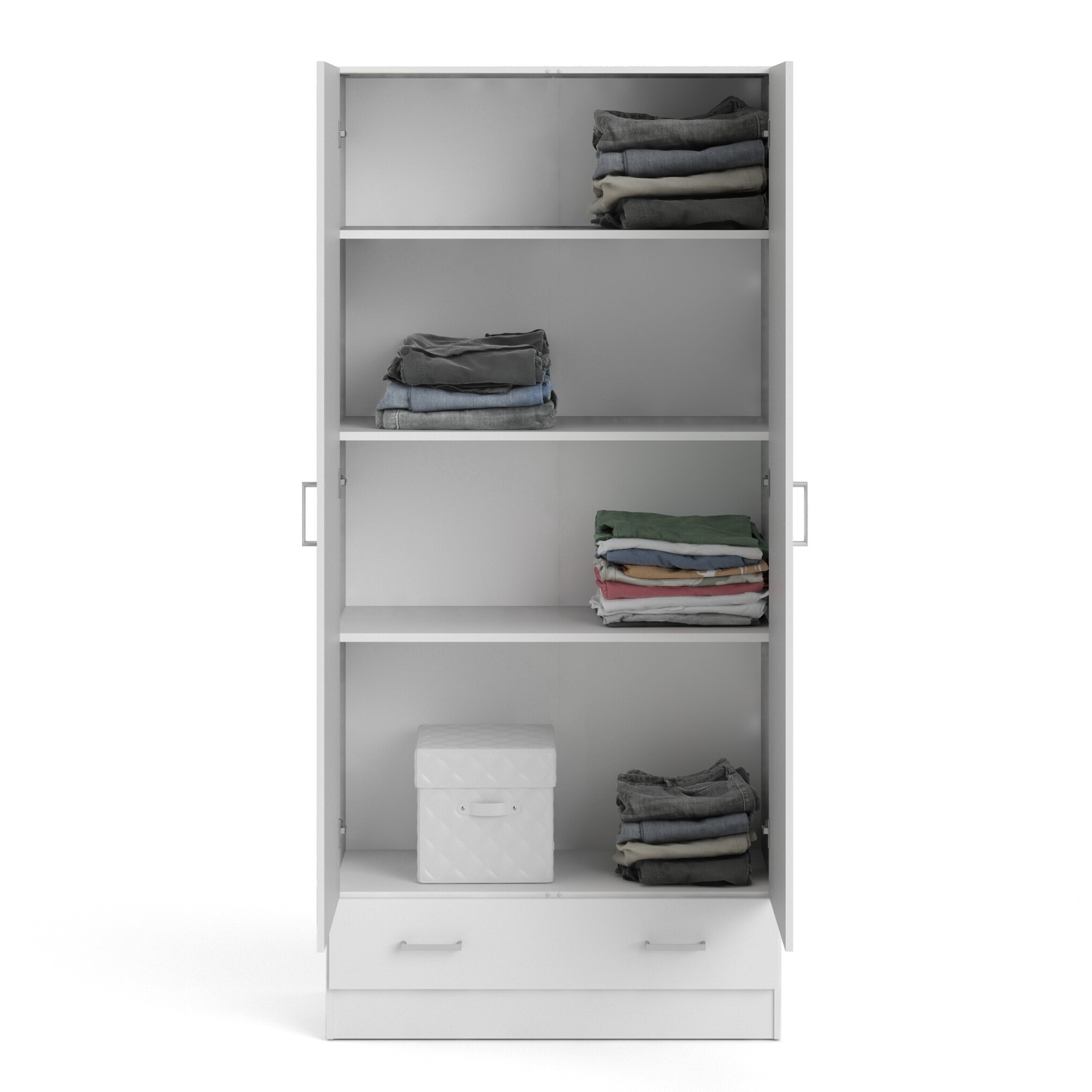 Space Wardrobe with 2 Doors + 1 Drawer in White 1750 – FTG, view 8