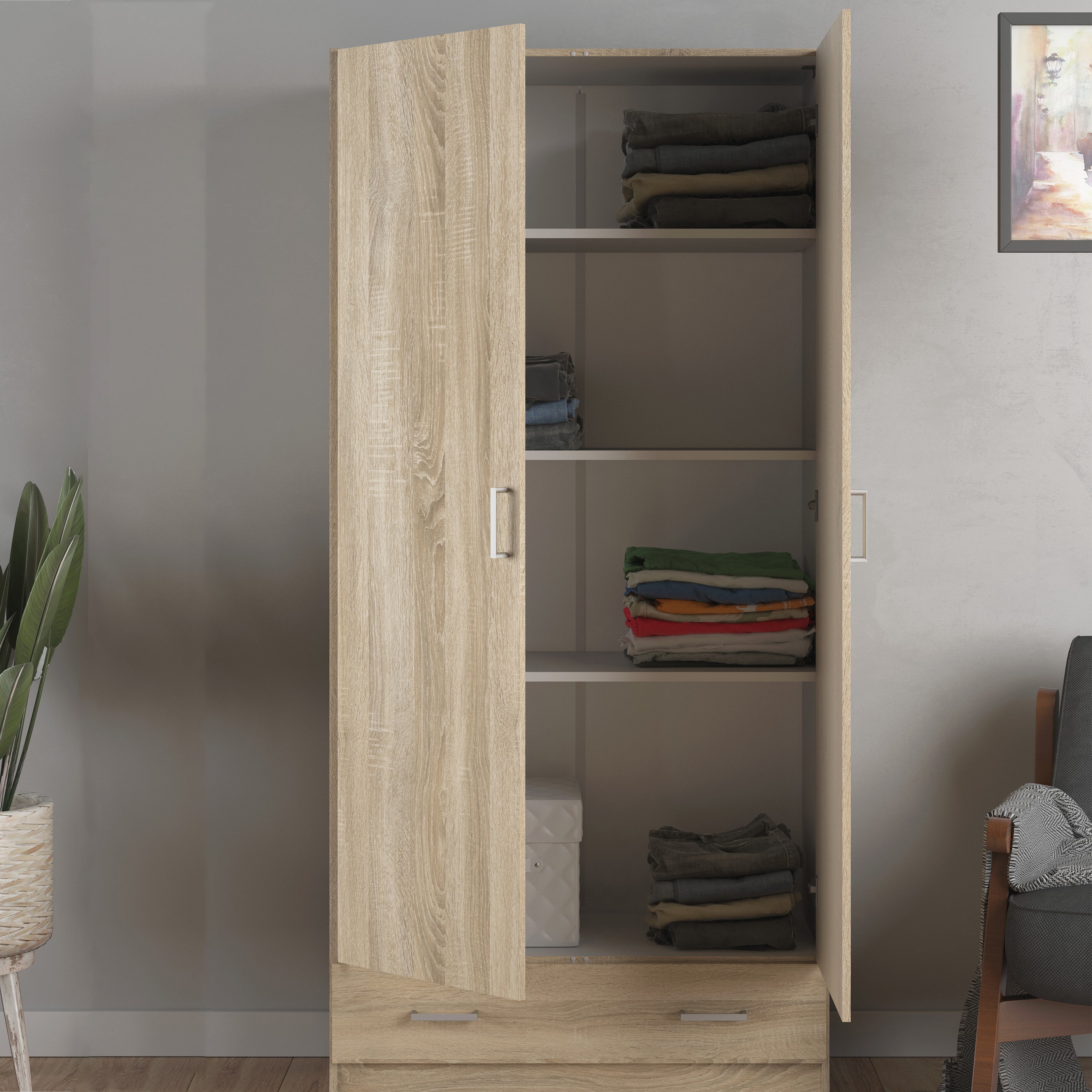 Space Wardrobe with 2 Doors + 1 Drawer in Oak 1750 – FTG, view 6