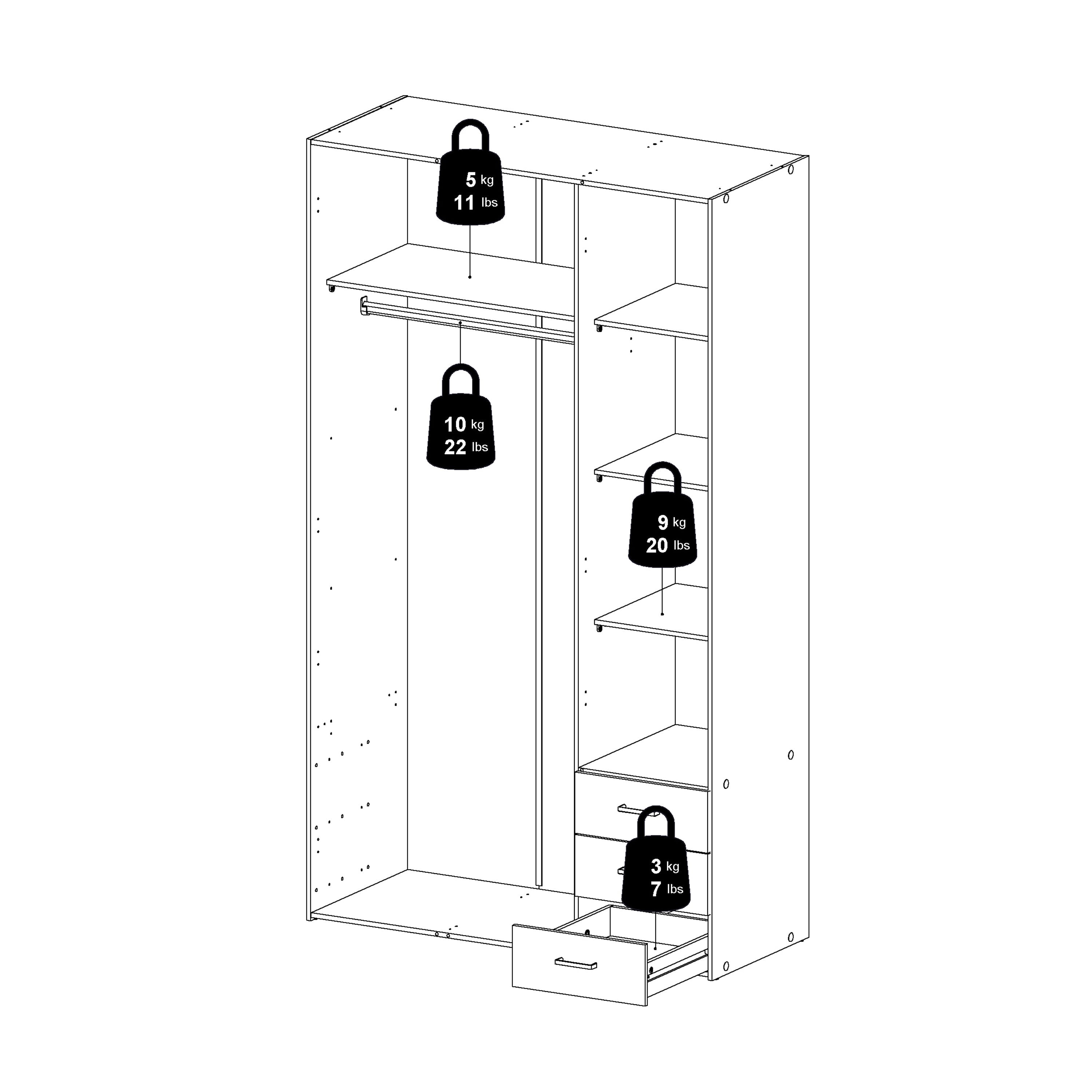 Space Wardrobe 3 Doors 3 Drawers in White 2000 – FTG, view 12