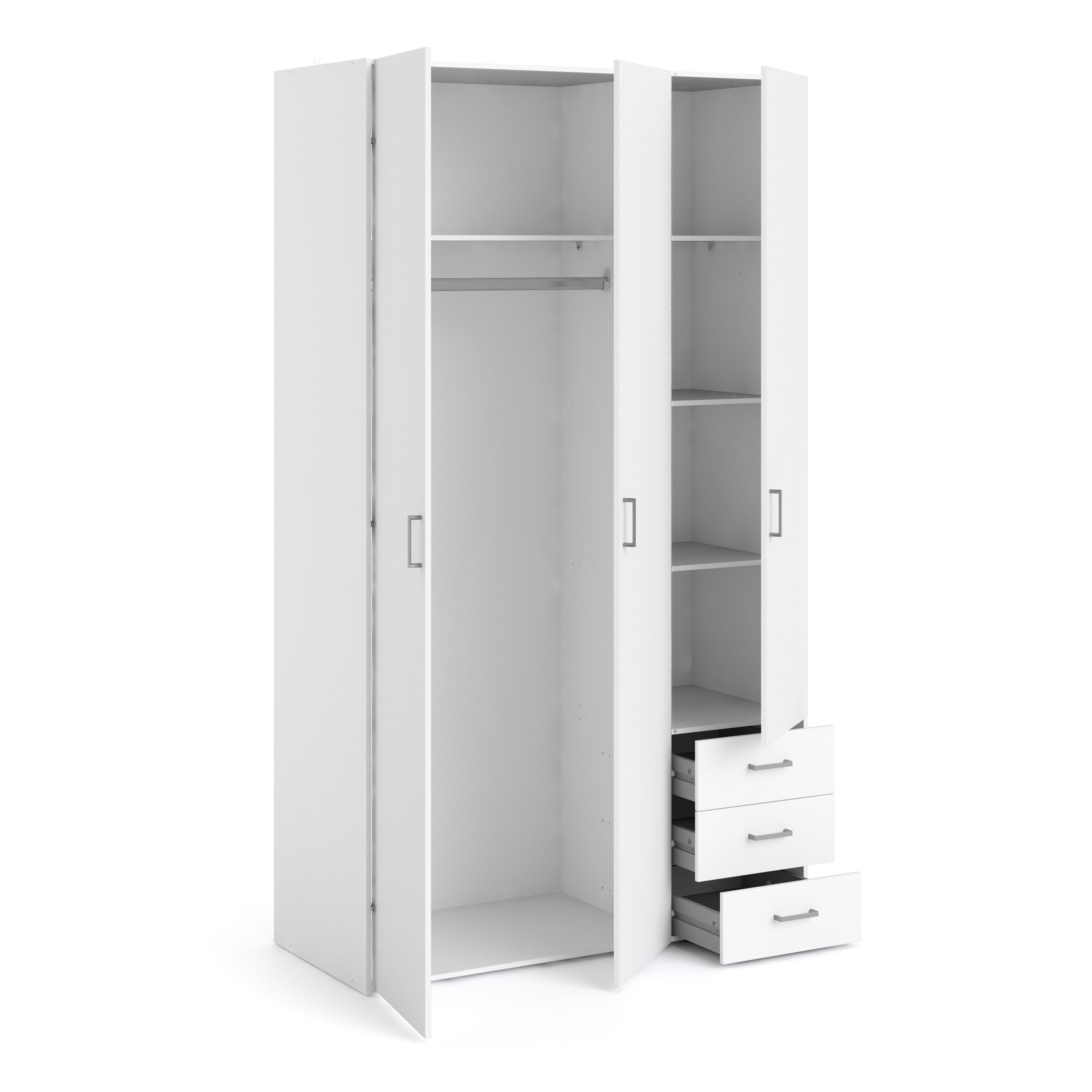 Space Wardrobe 3 Doors 3 Drawers in White 2000 – FTG, view 4