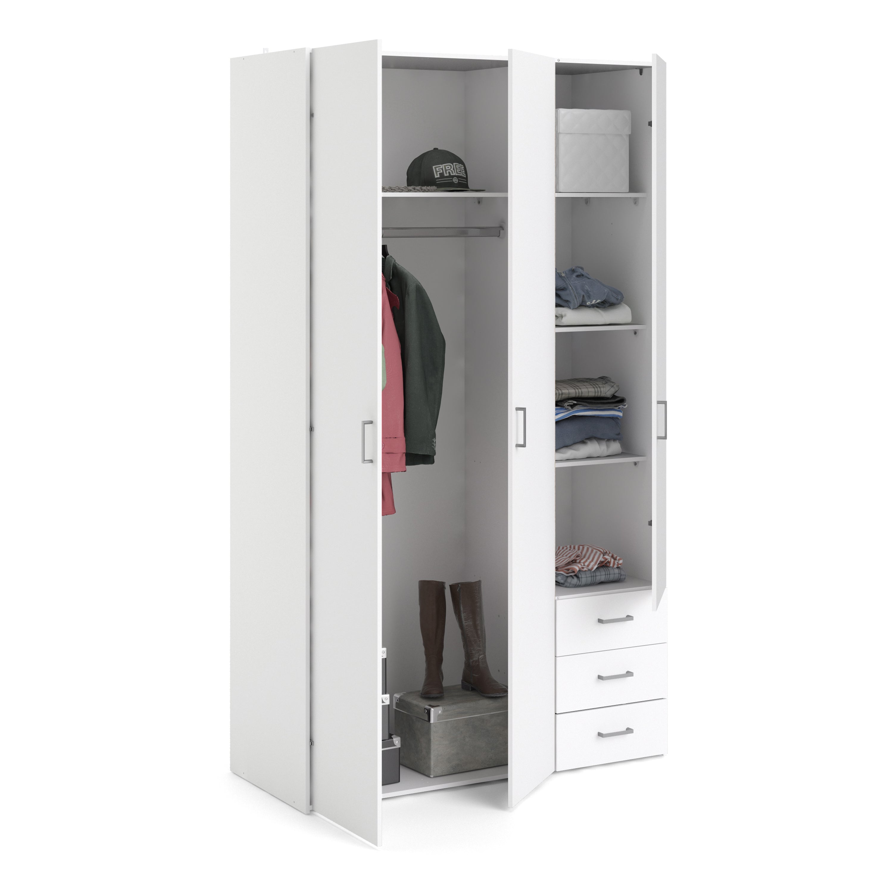 Space Wardrobe 3 Doors 3 Drawers in White 2000 – FTG, view 5
