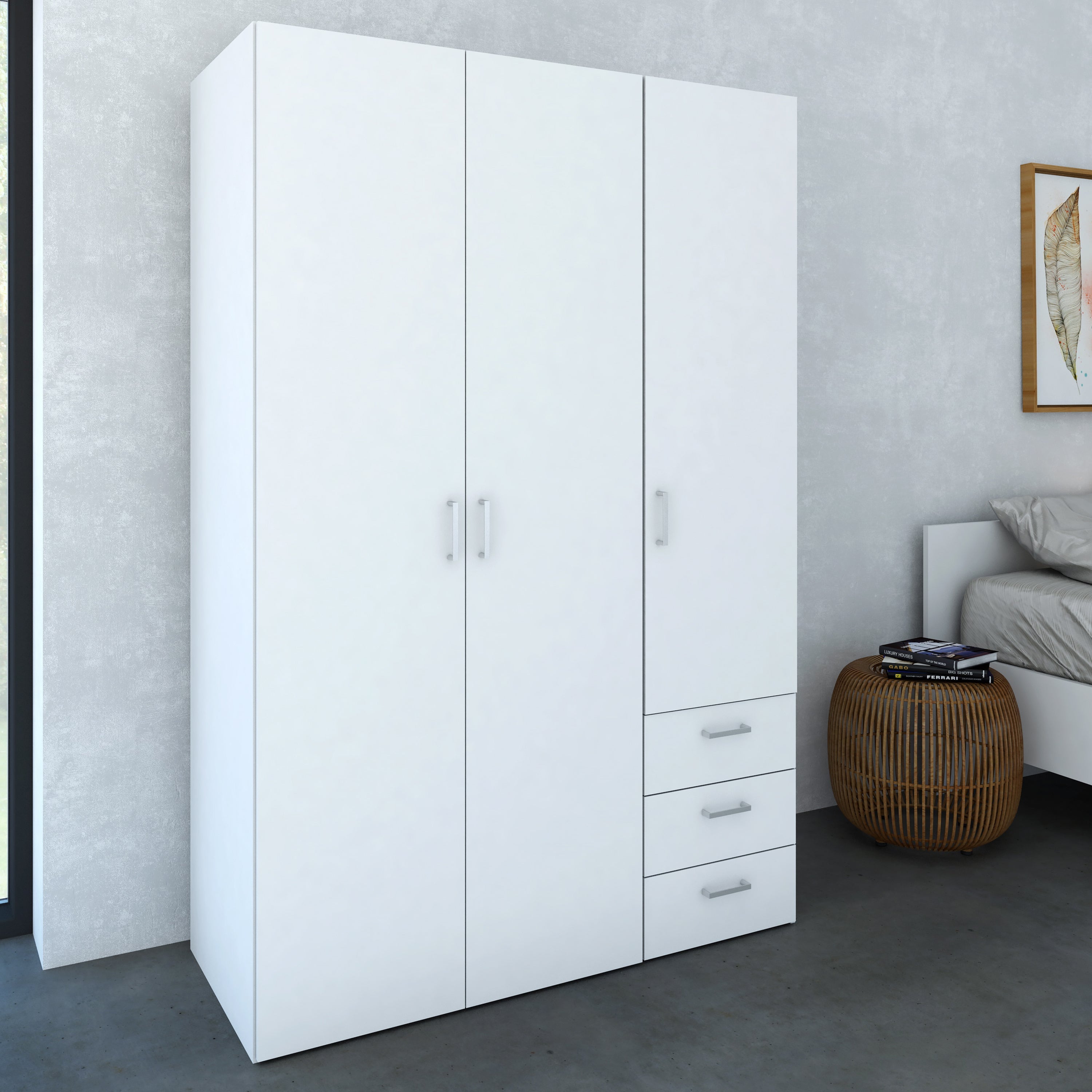 Space Wardrobe 3 Doors 3 Drawers in White 2000 – FTG, view 6