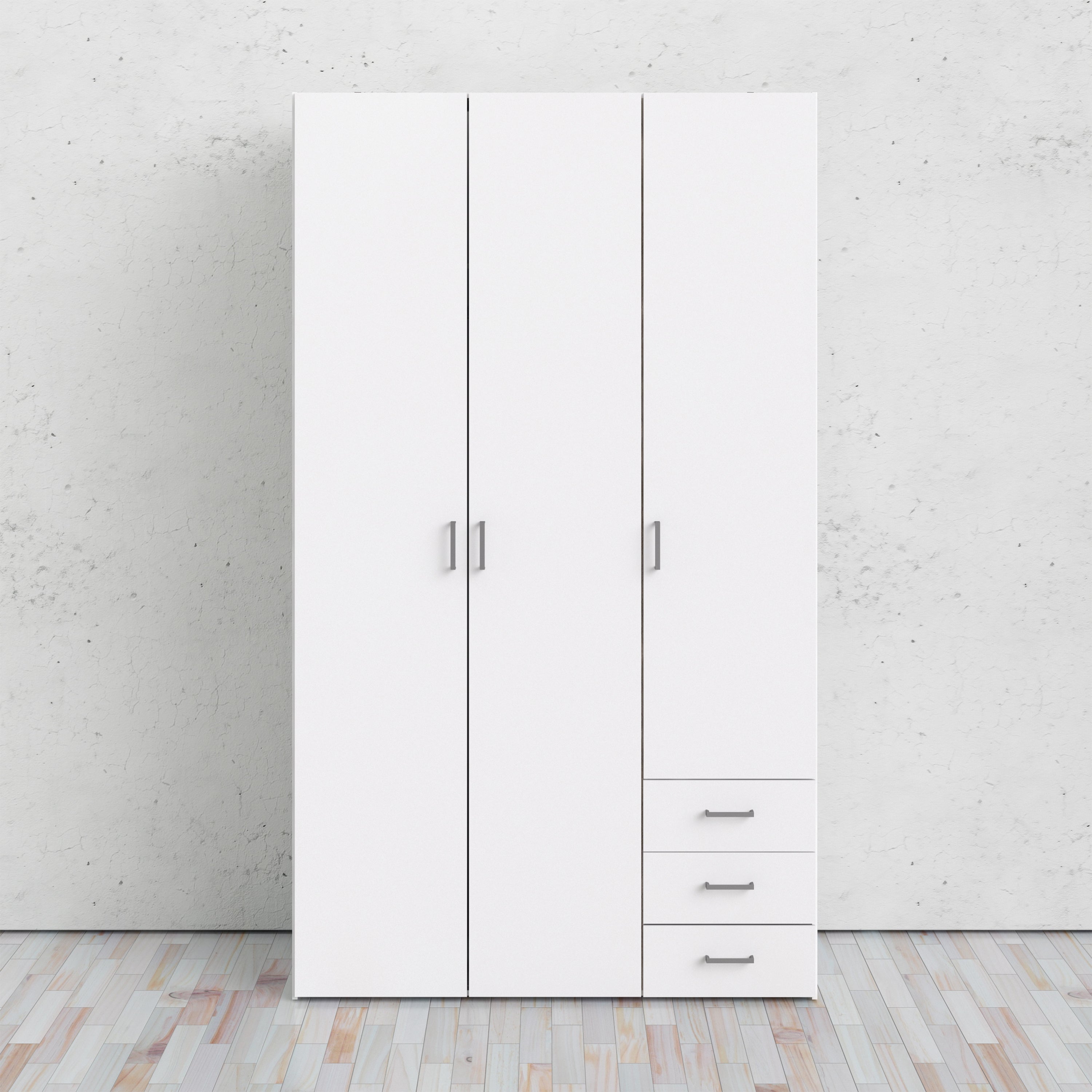 Space Wardrobe 3 Doors 3 Drawers in White 2000 – FTG, view 7