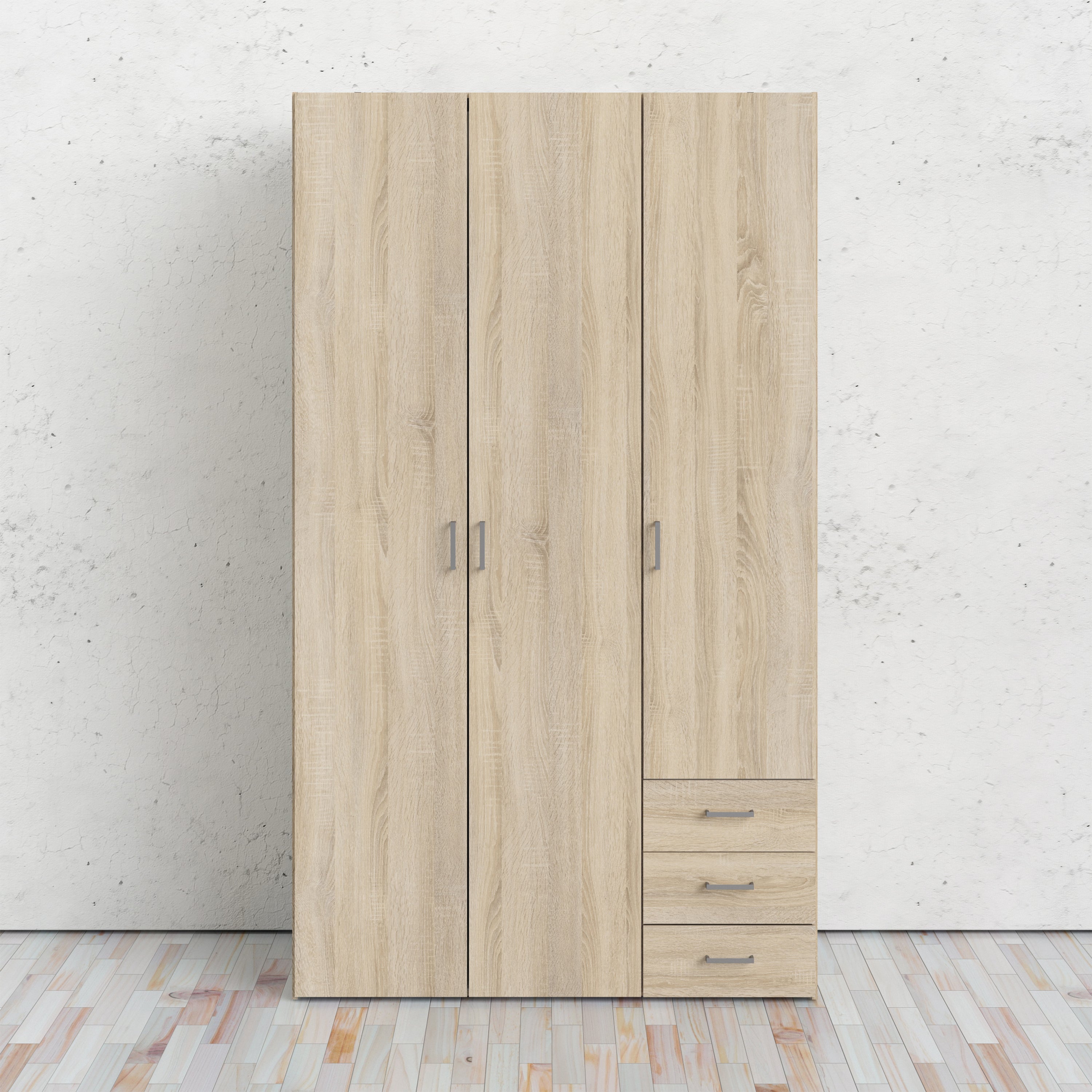 Space Wardrobe 3 Doors 3 Drawers in Oak 2000 – FTG, view 10