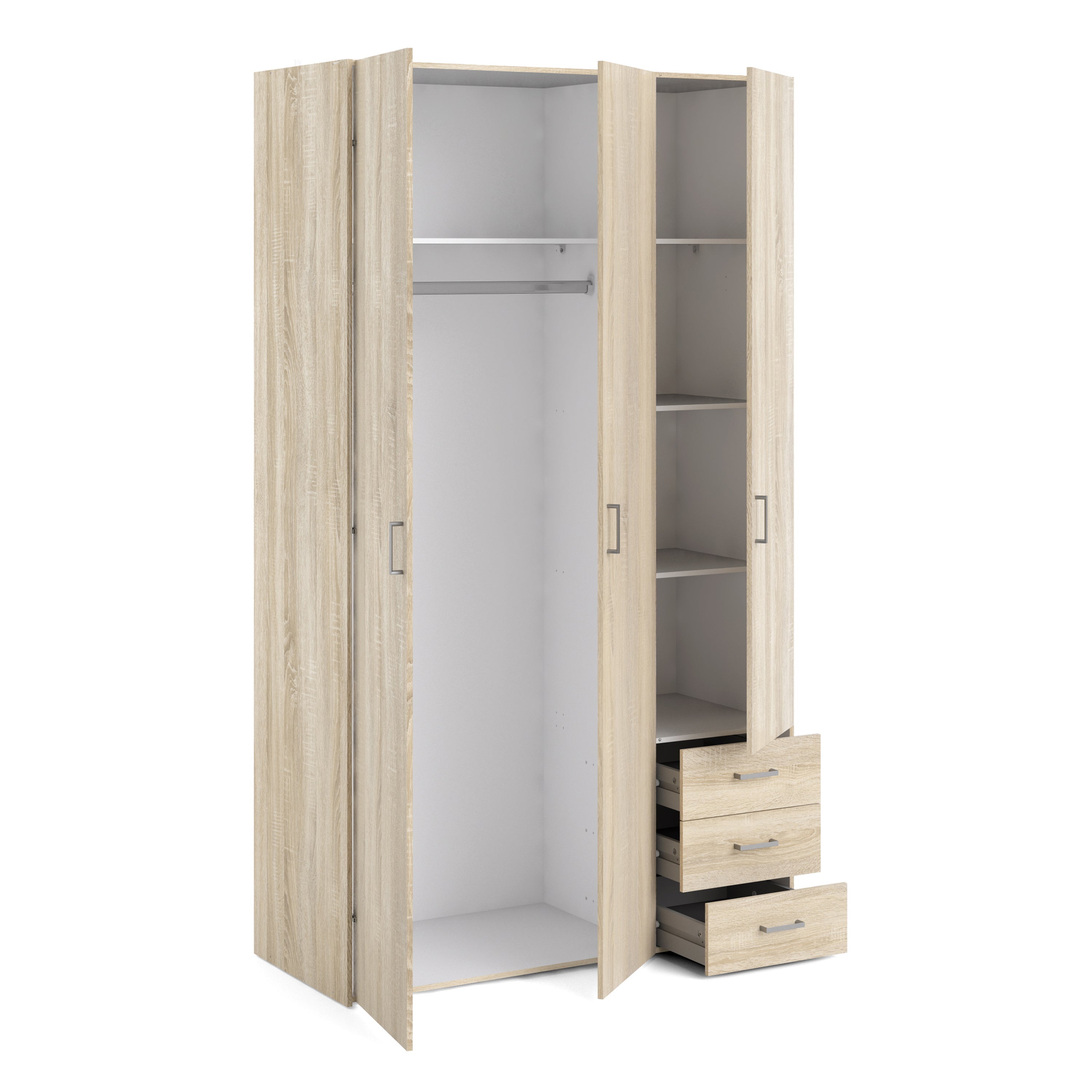 Space Wardrobe 3 Doors 3 Drawers in Oak 2000 – FTG, view 4
