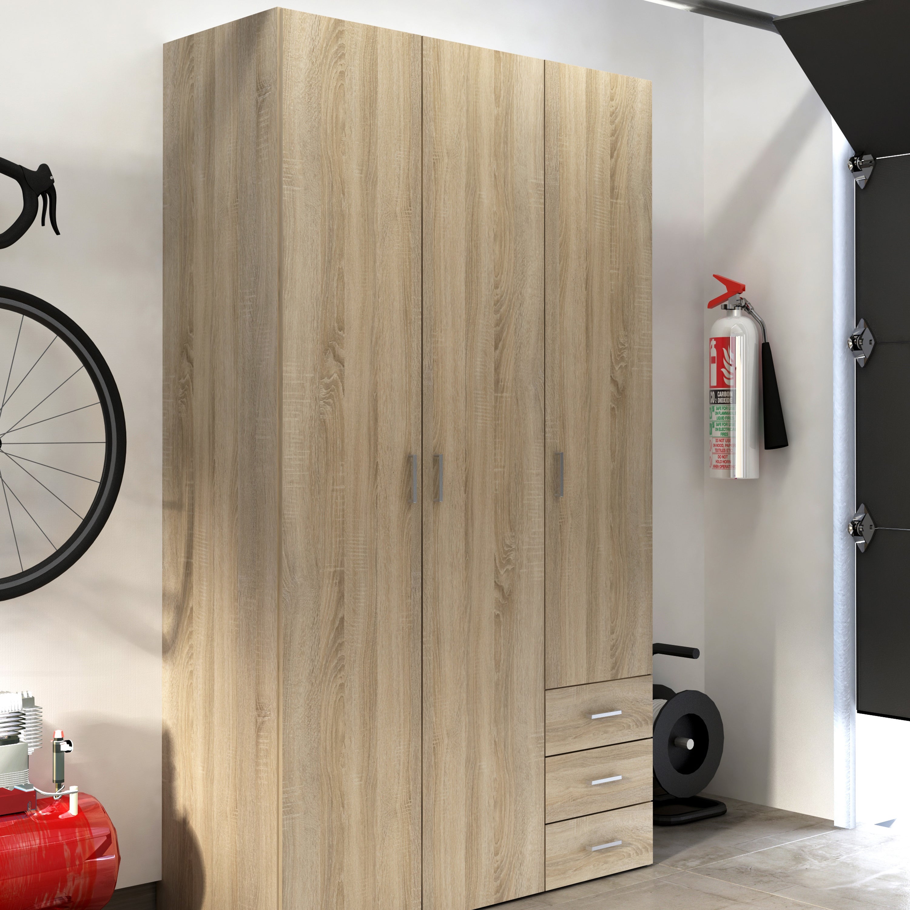 Space Wardrobe 3 Doors 3 Drawers in Oak 2000 – FTG, view 7