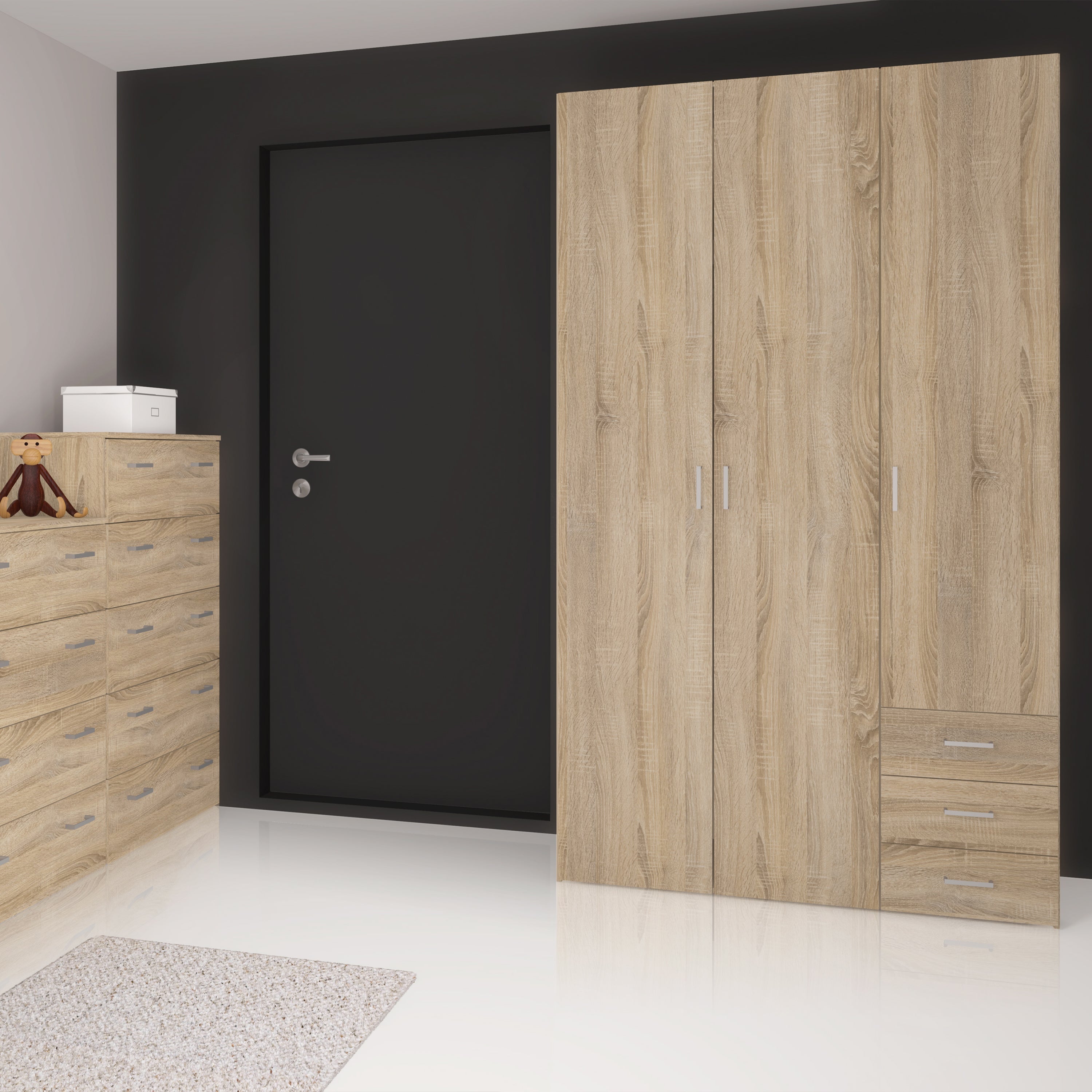 Space Wardrobe 3 Doors 3 Drawers in Oak 2000 – FTG, view 9