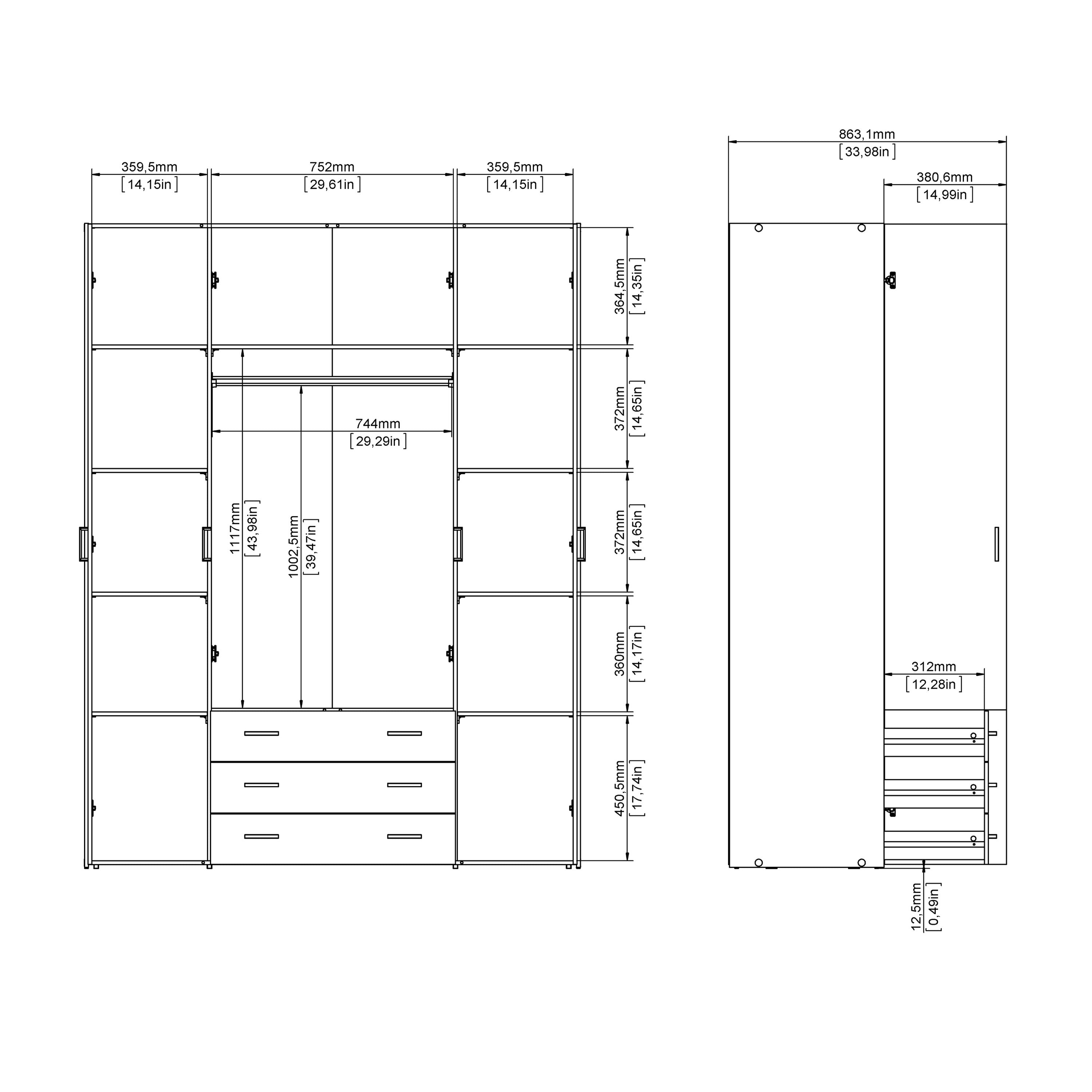Space Wardrobe 4 Doors 3 Drawers in White 2000 – FTG, view 10
