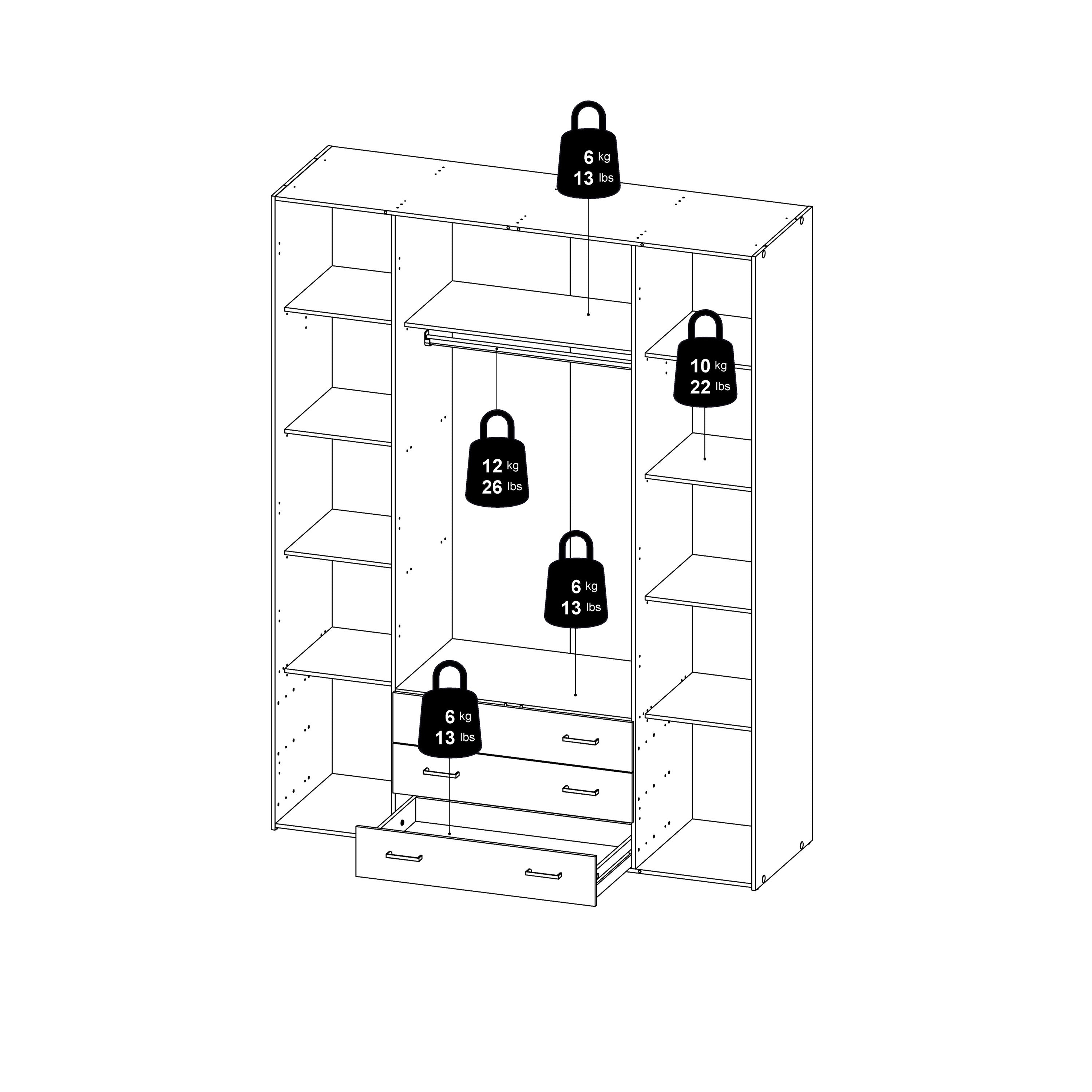 Space Wardrobe 4 Doors 3 Drawers in White 2000 – FTG, view 11