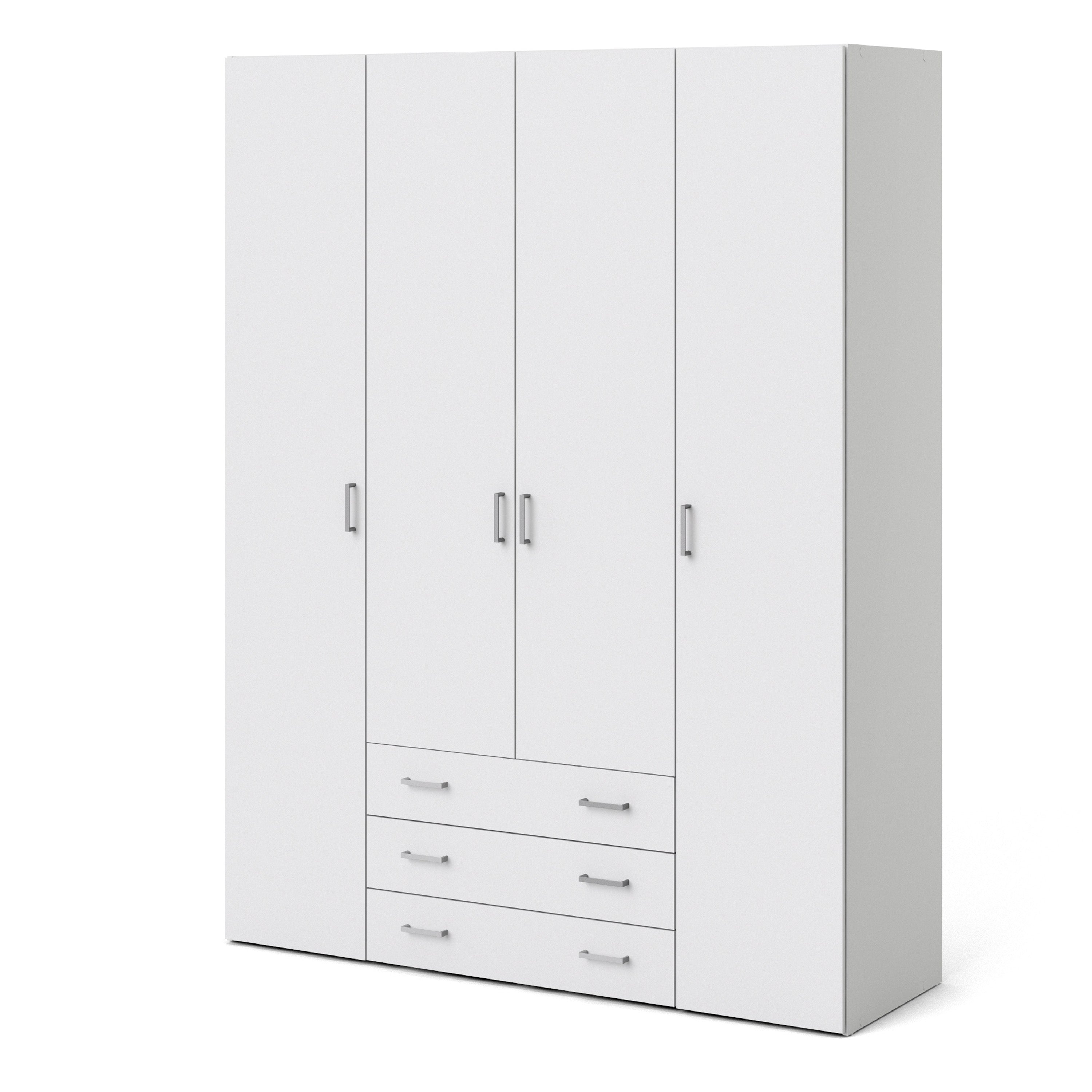 Space Wardrobe 4 Doors 3 Drawers in White 2000 – FTG, view 3