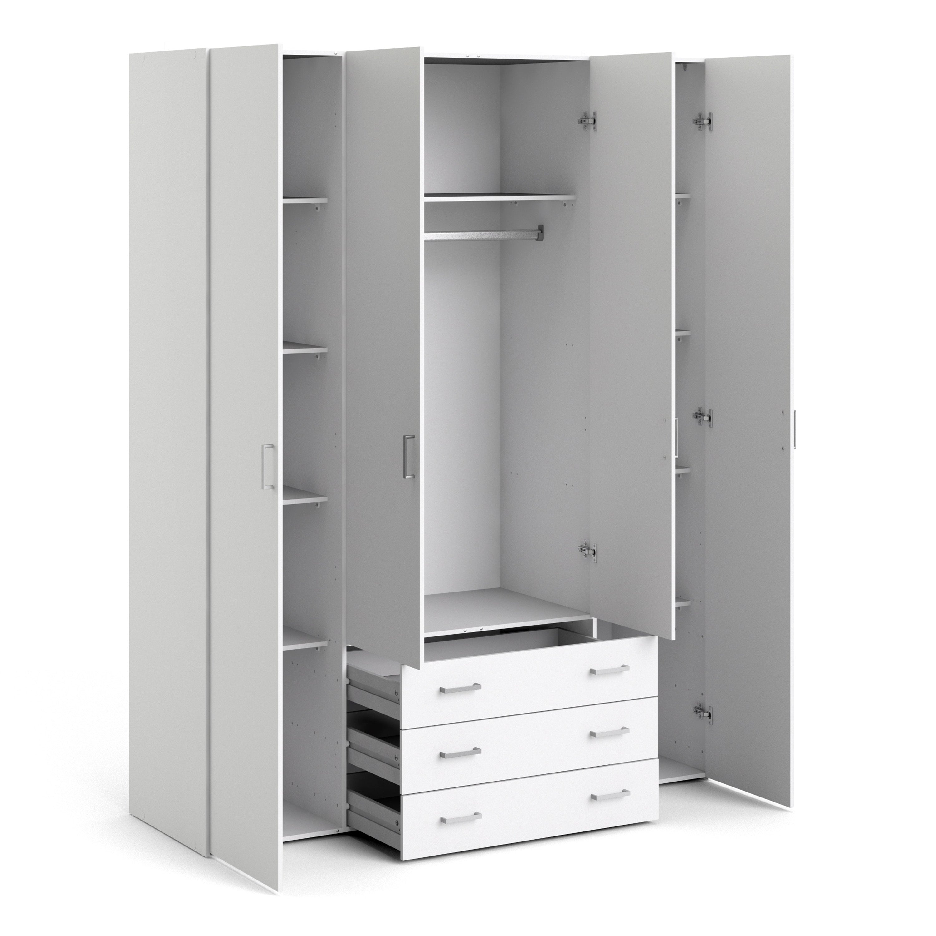 Space Wardrobe 4 Doors 3 Drawers in White 2000 – FTG, view 4