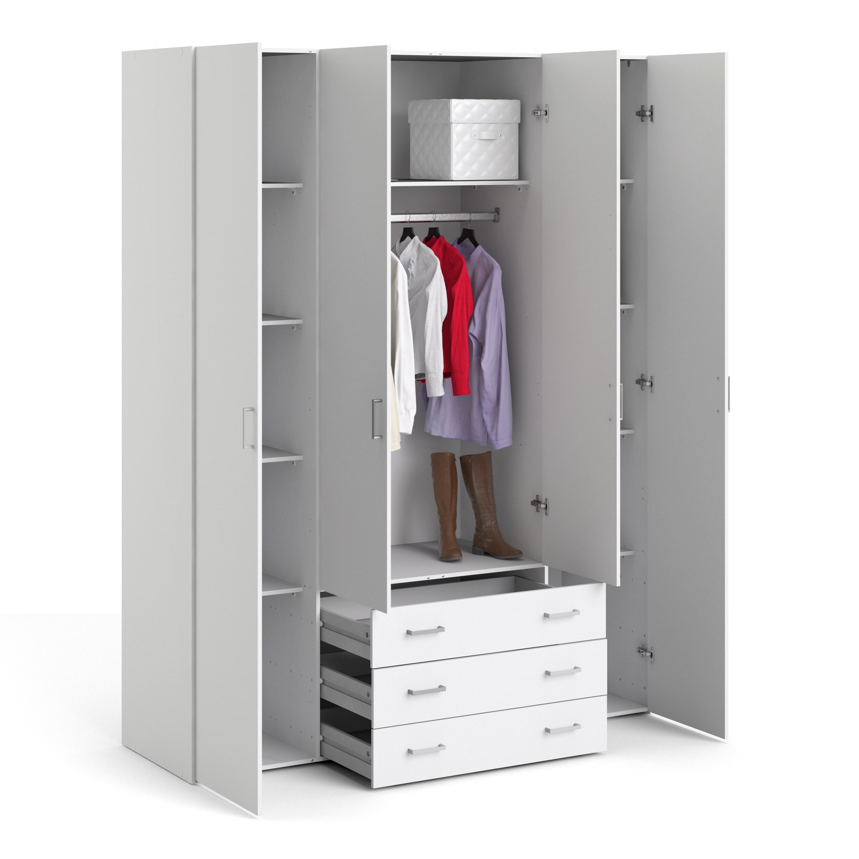 Space Wardrobe 4 Doors 3 Drawers in White 2000 – FTG, view 5