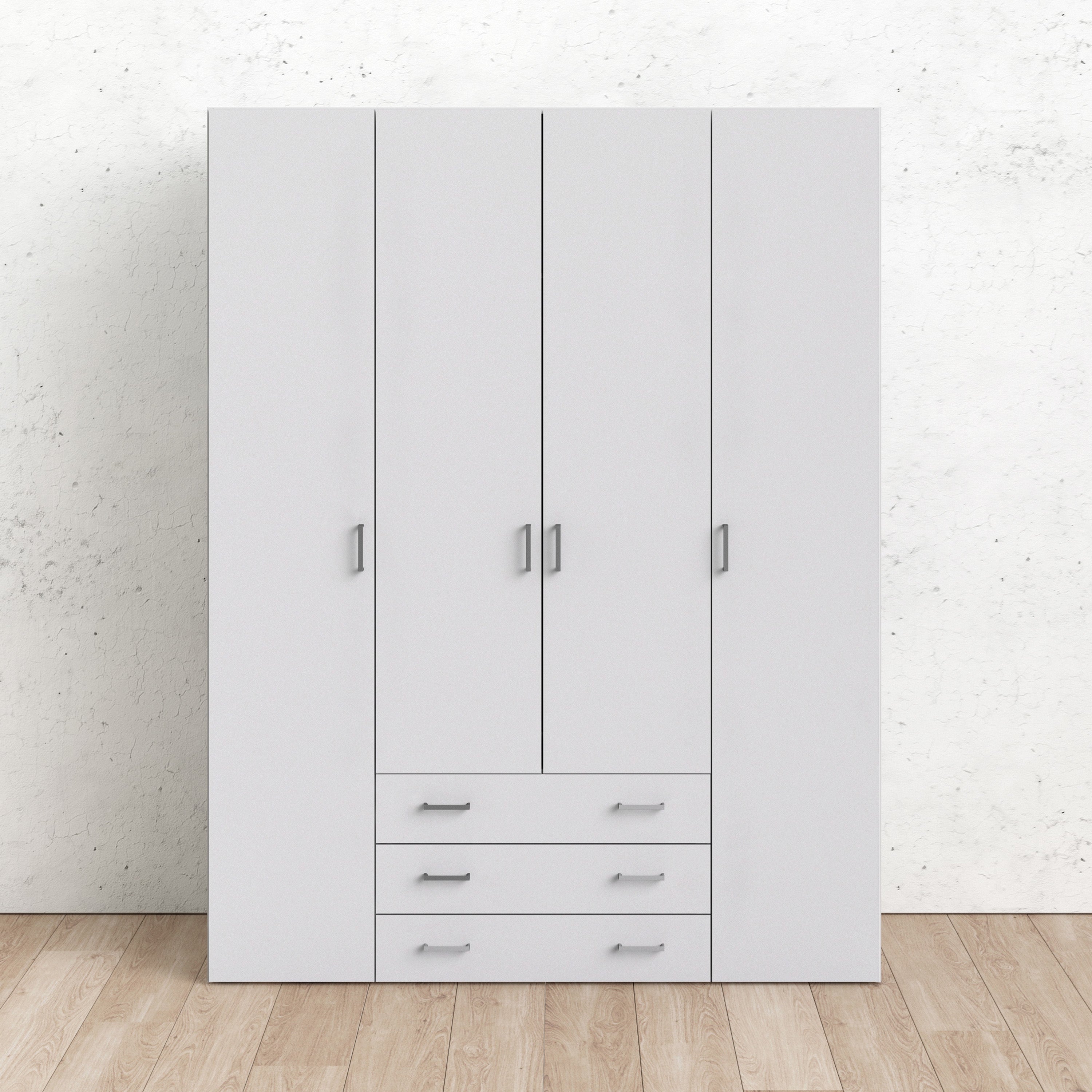 Space Wardrobe 4 Doors 3 Drawers in White 2000 – FTG, view 7