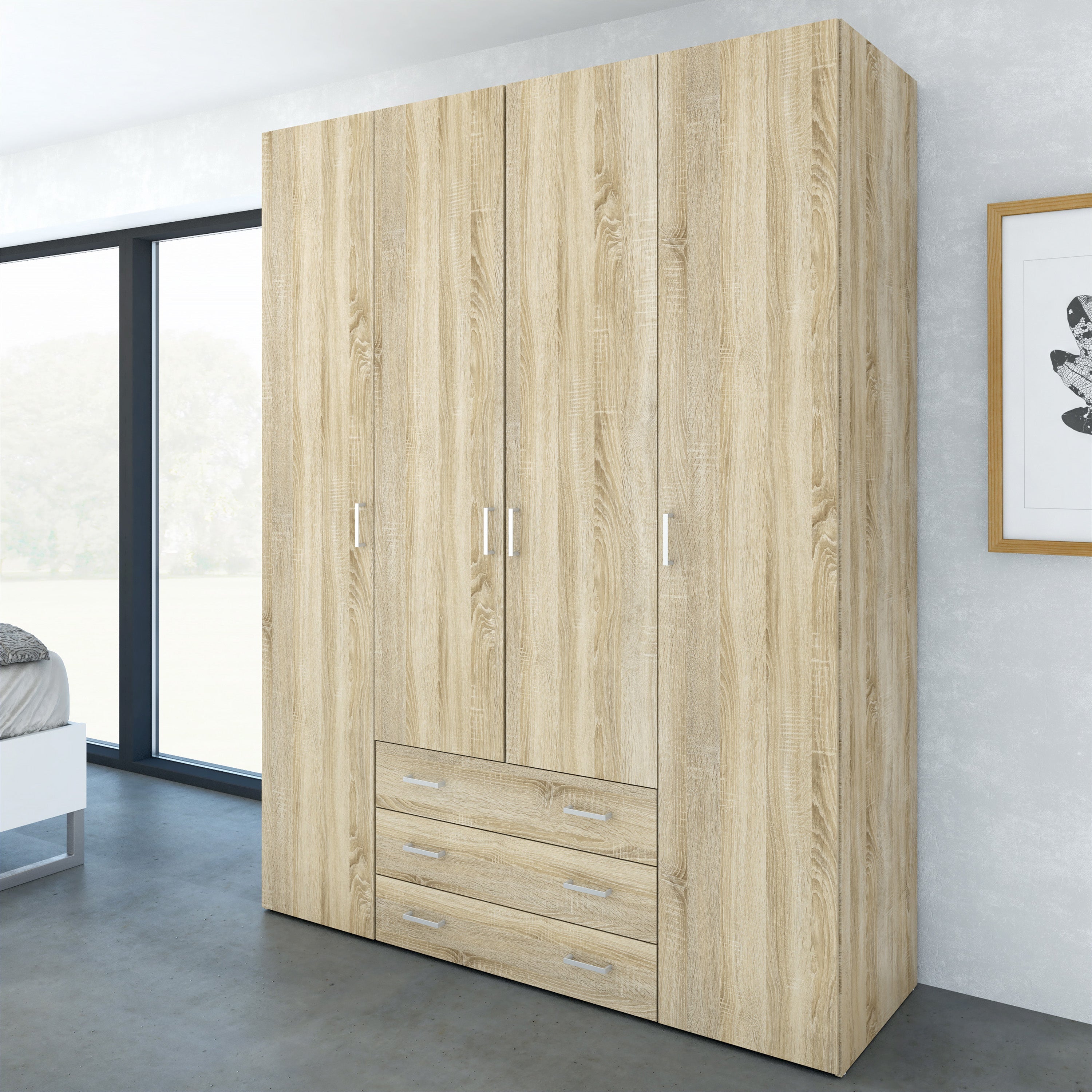Space Wardrobe 4 Doors 3 Drawers in Oak 2000 – FTG, view 6