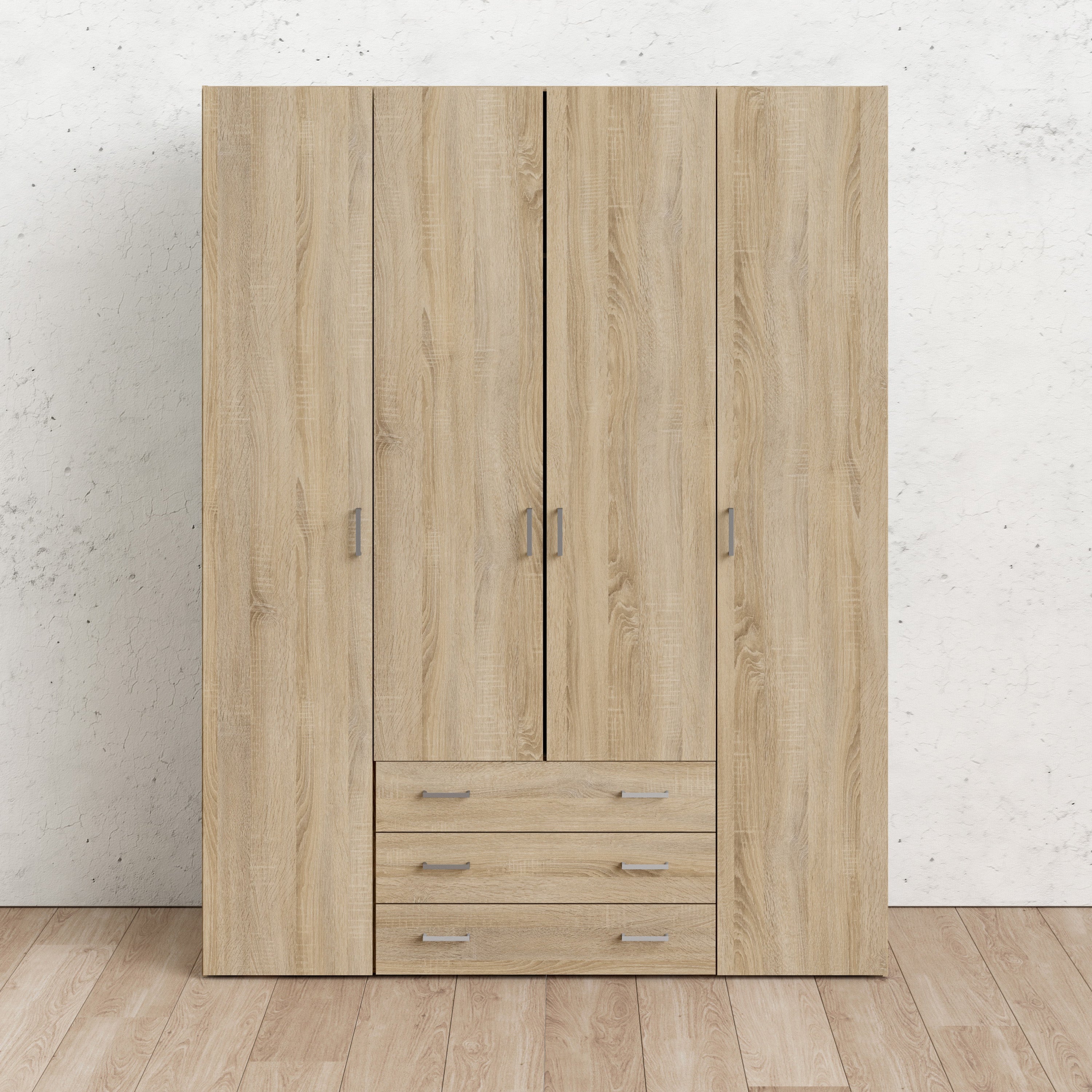 Space Wardrobe 4 Doors 3 Drawers in Oak 2000 – FTG, view 7