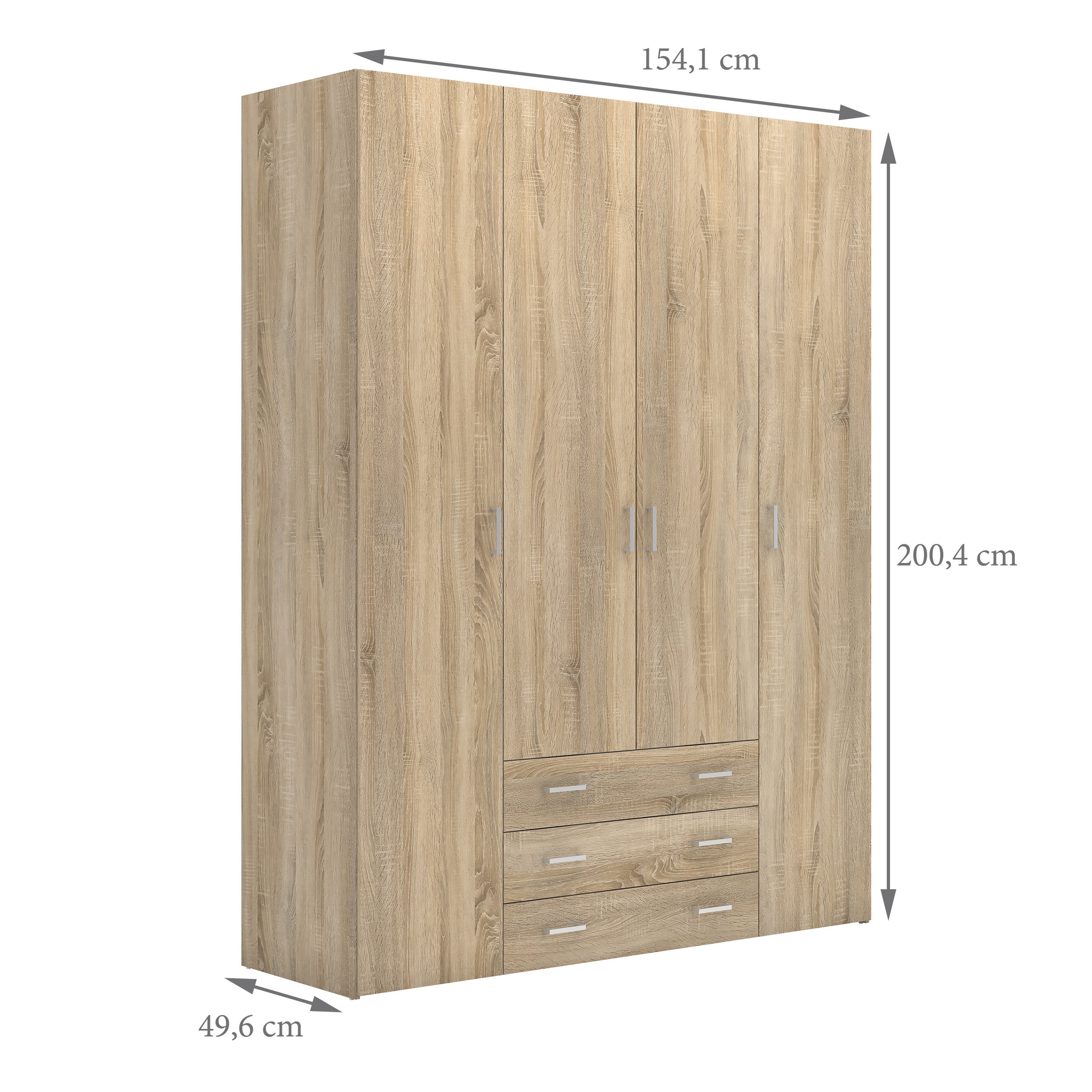 Space Wardrobe 4 Doors 3 Drawers in Oak 2000 – FTG, view 9