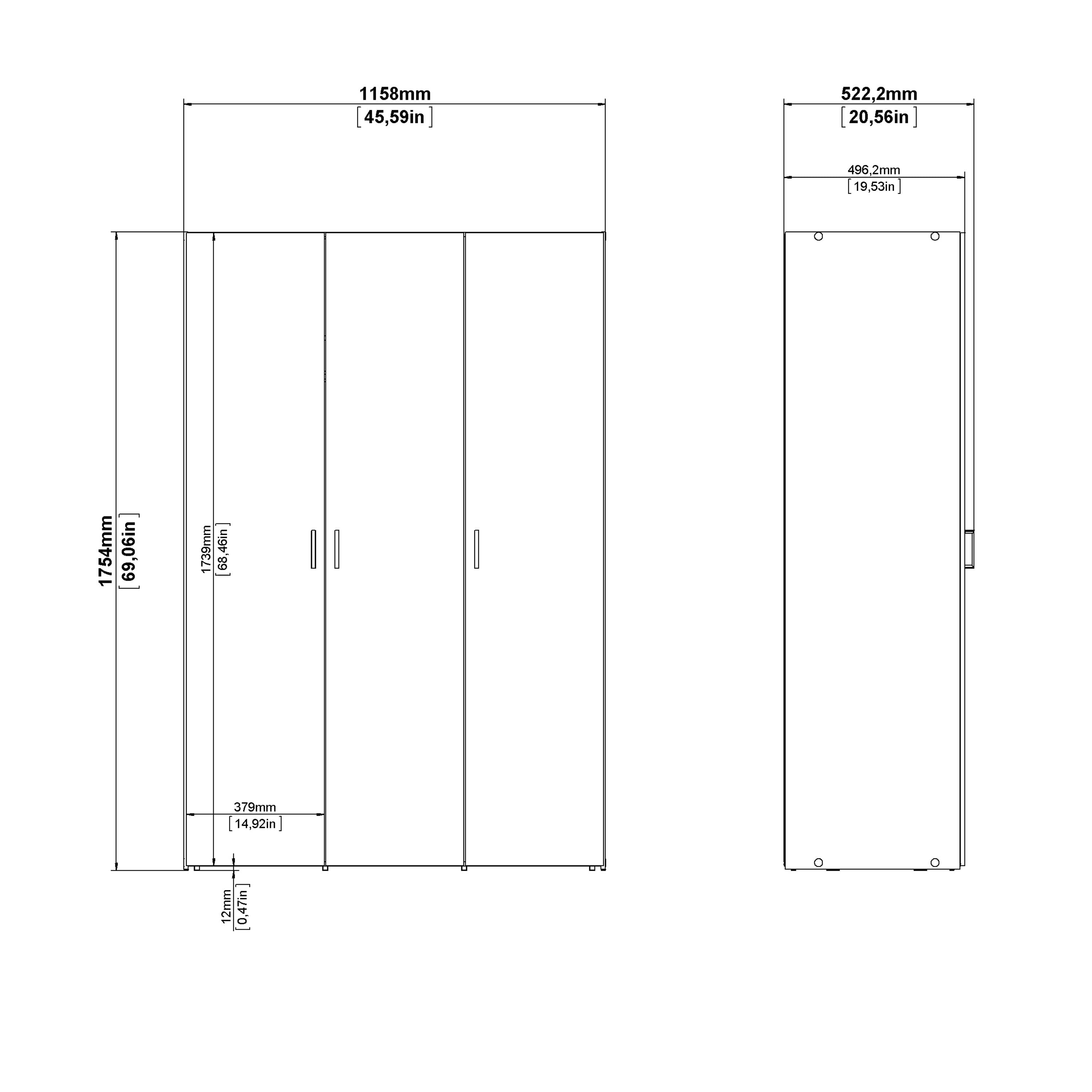 Space Wardrobe 3 Doors White 1750 – FTG, view 13