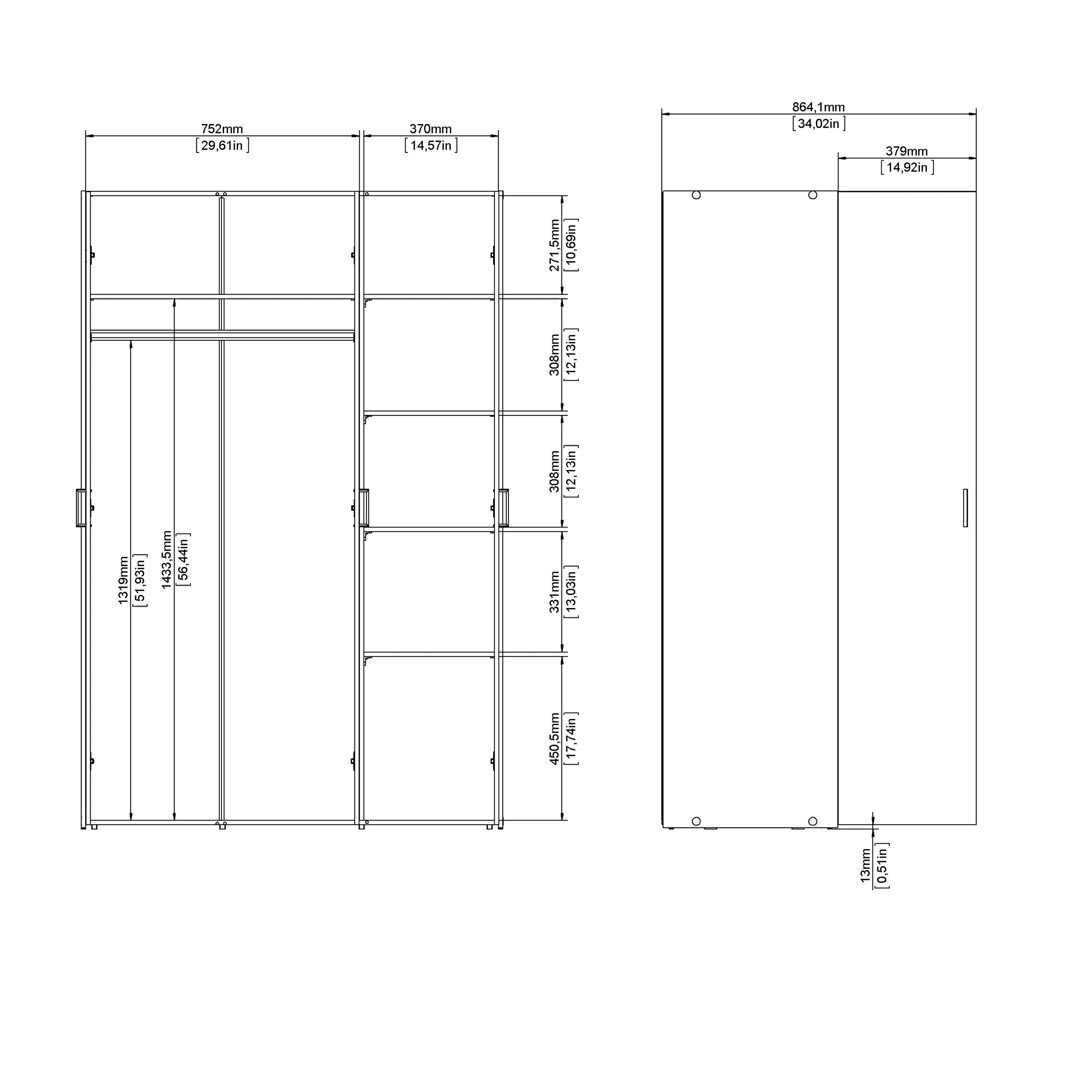 Space Wardrobe 3 Doors White 1750 – FTG, view 14