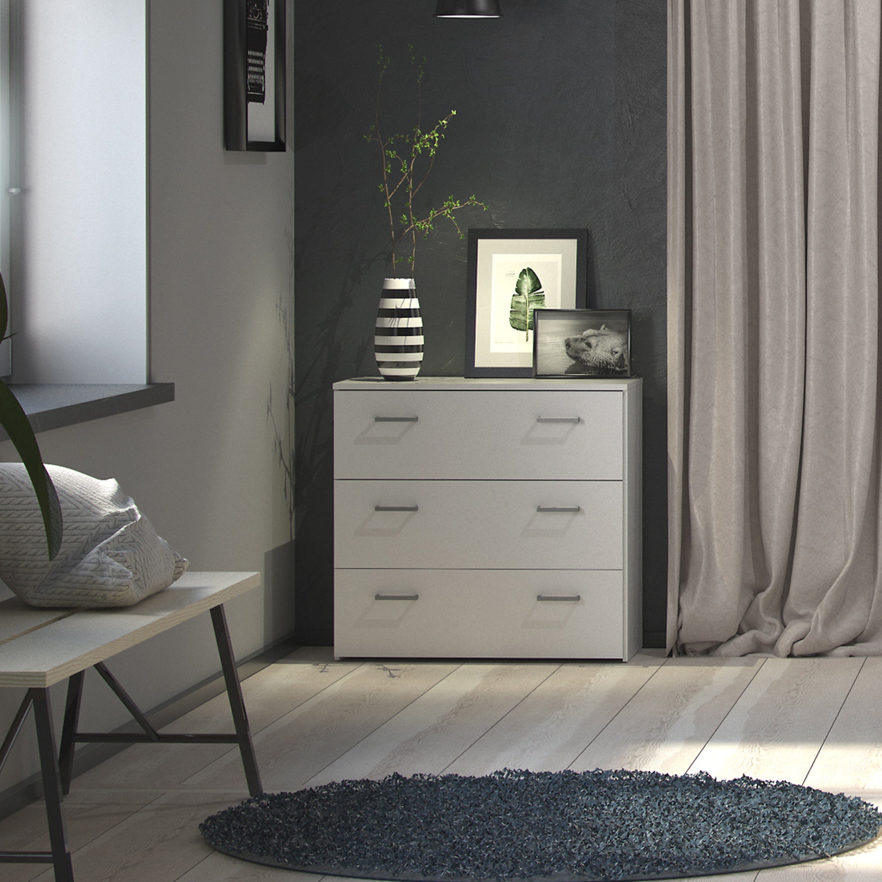 Space Chest of 3 Drawers in White – FTG, view 6