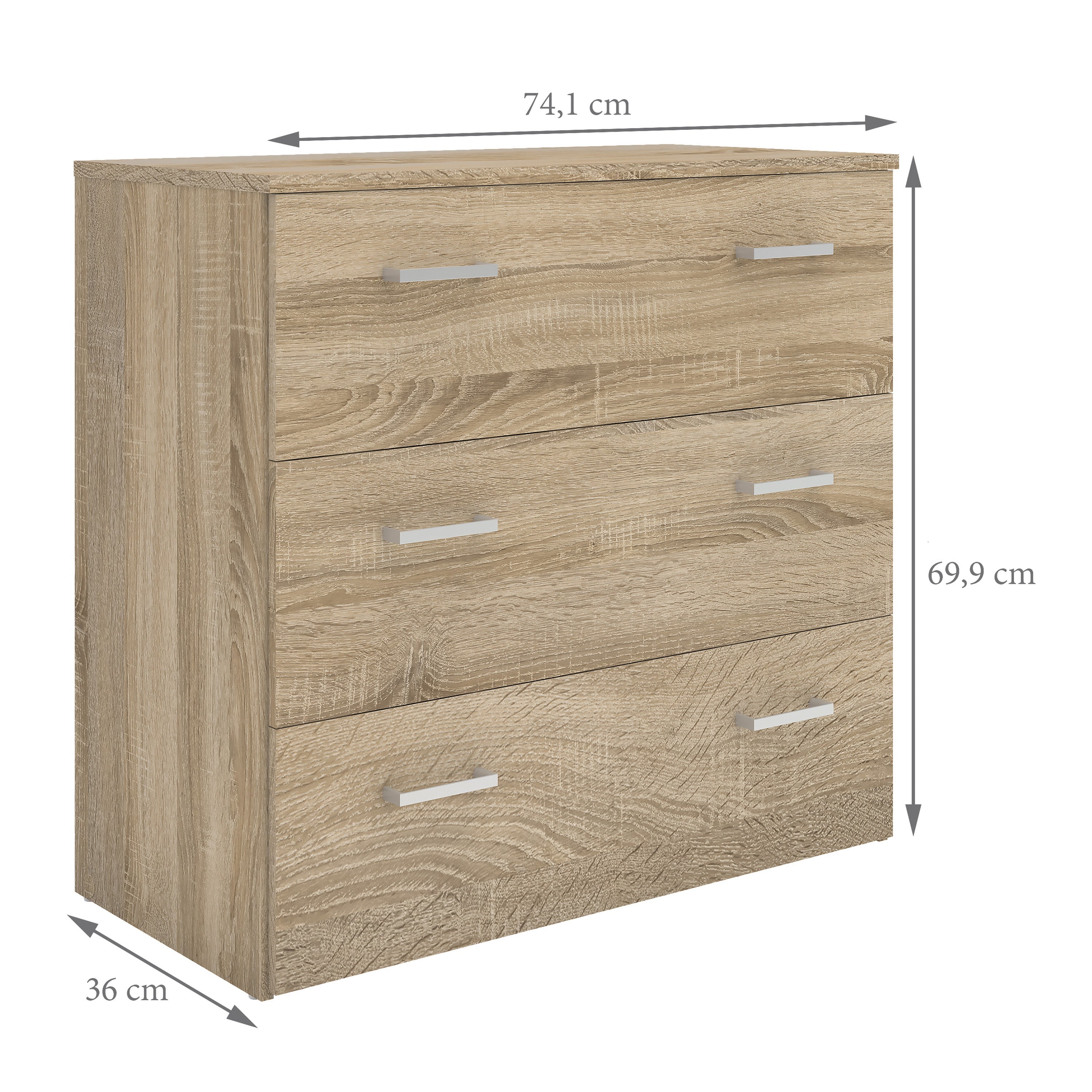 Space Chest of 3 Drawers in Oak – FTG, view 12