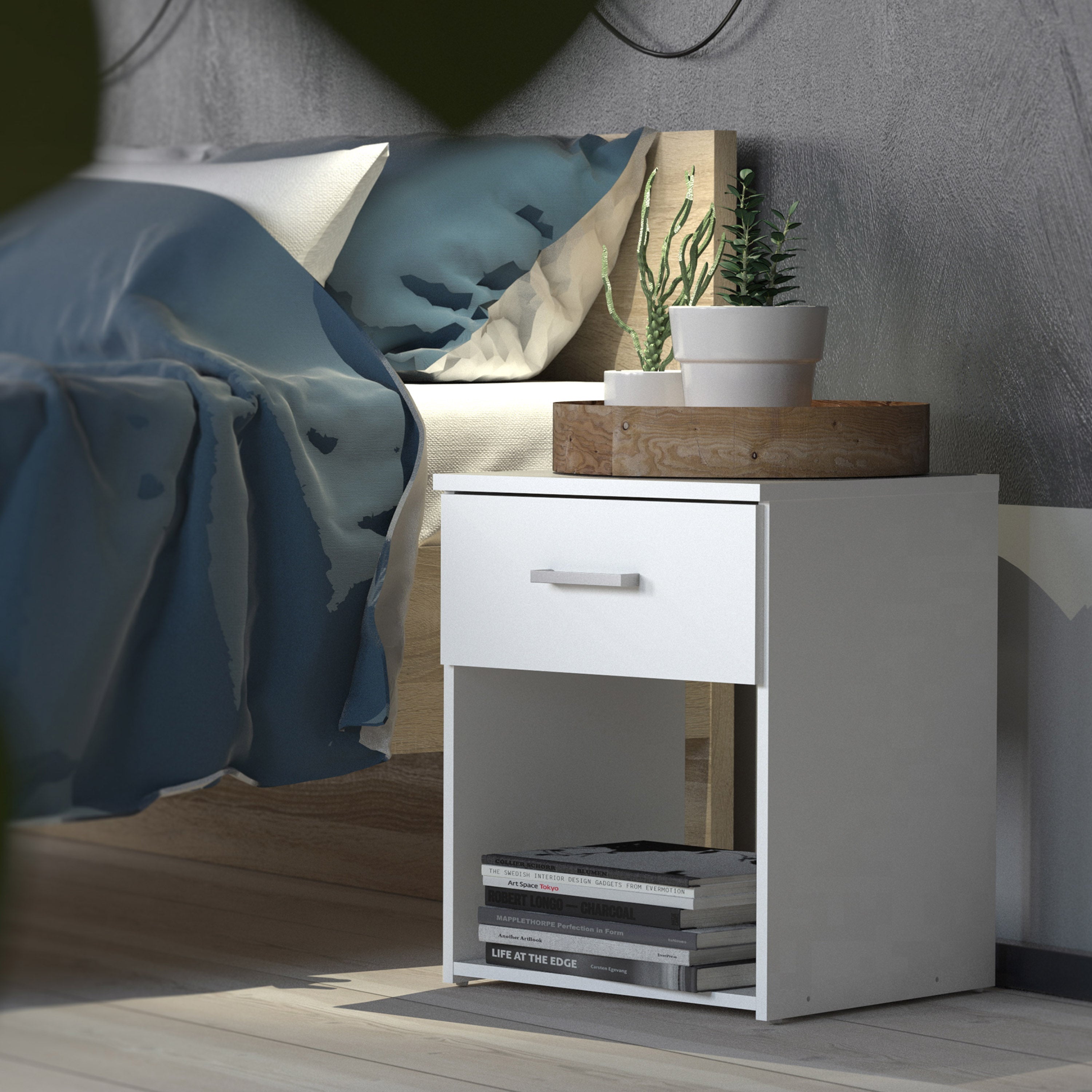 Space Bedside 1 Drawer in White – FTG, view 5