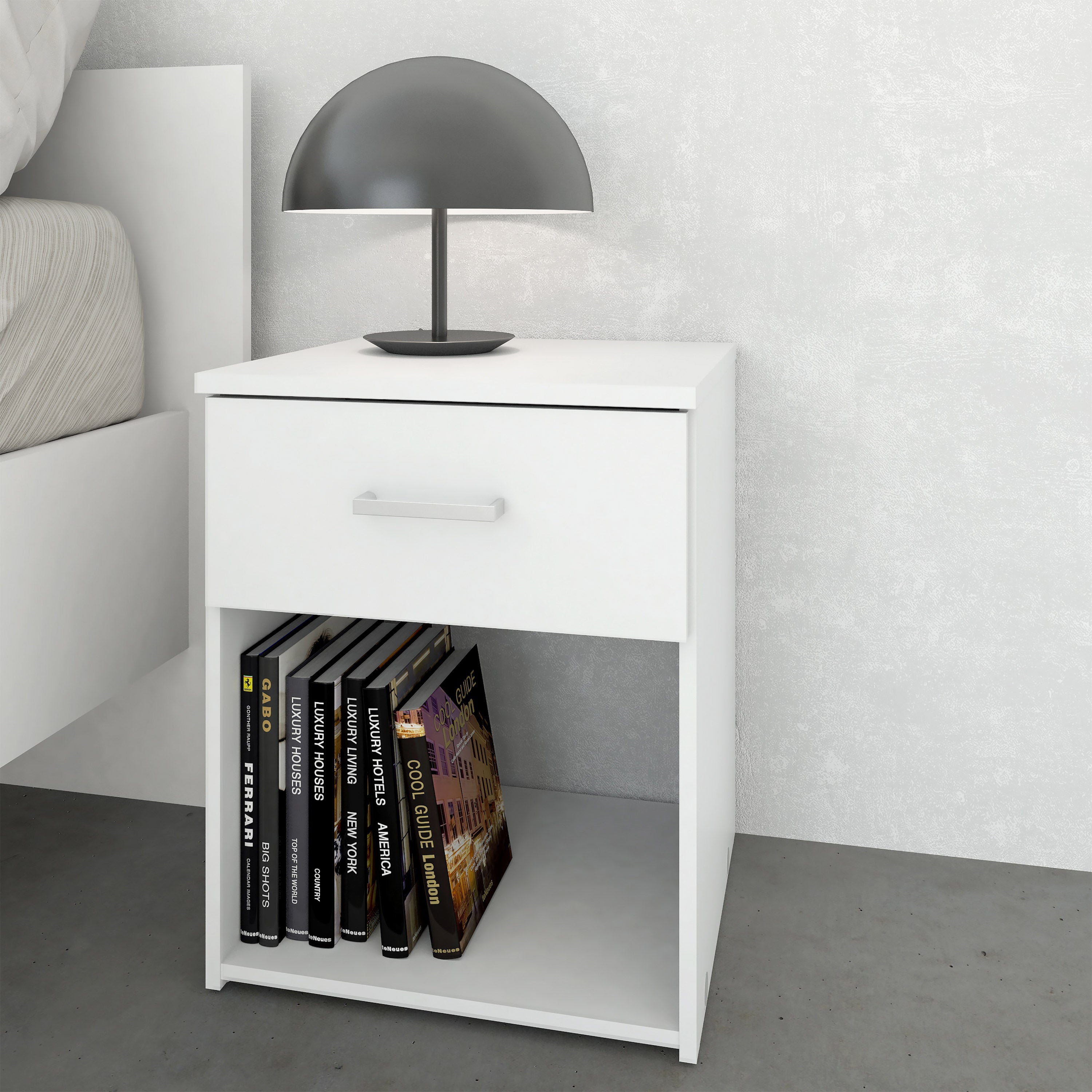 Space Bedside 1 Drawer in White – FTG, view 7