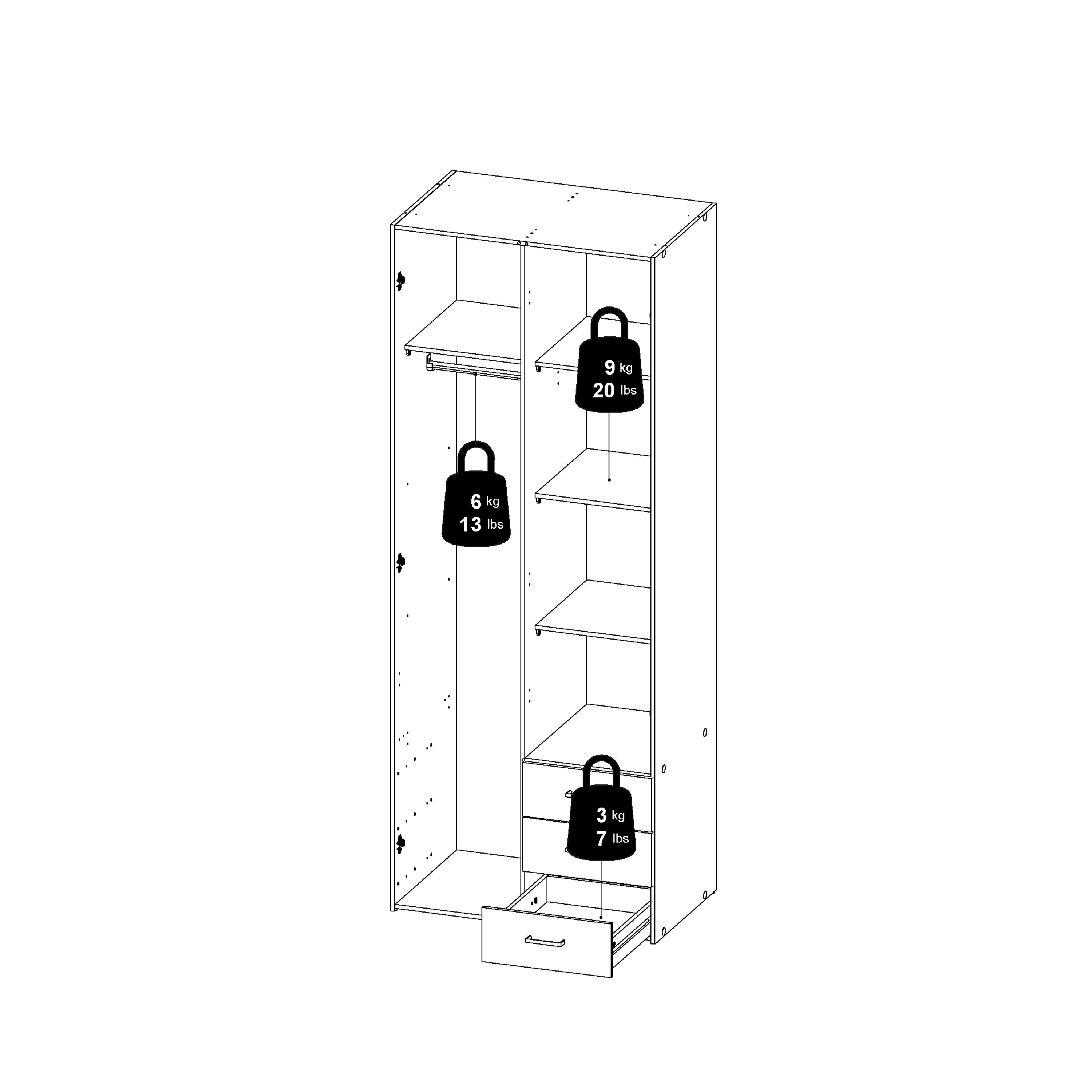 Space Wardrobe 2 Doors 3 Drawers in White 2000 – FTG, view 12