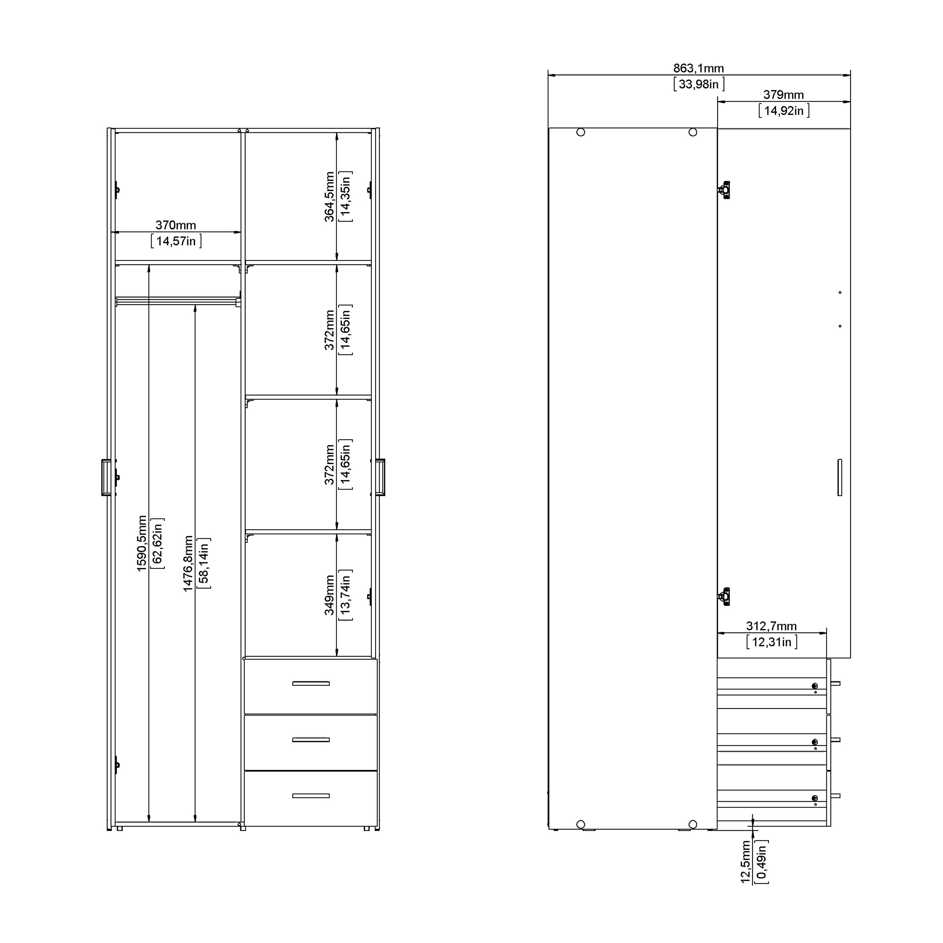 Space Wardrobe 2 Doors 3 Drawers in Oak 2000 – FTG, view 14