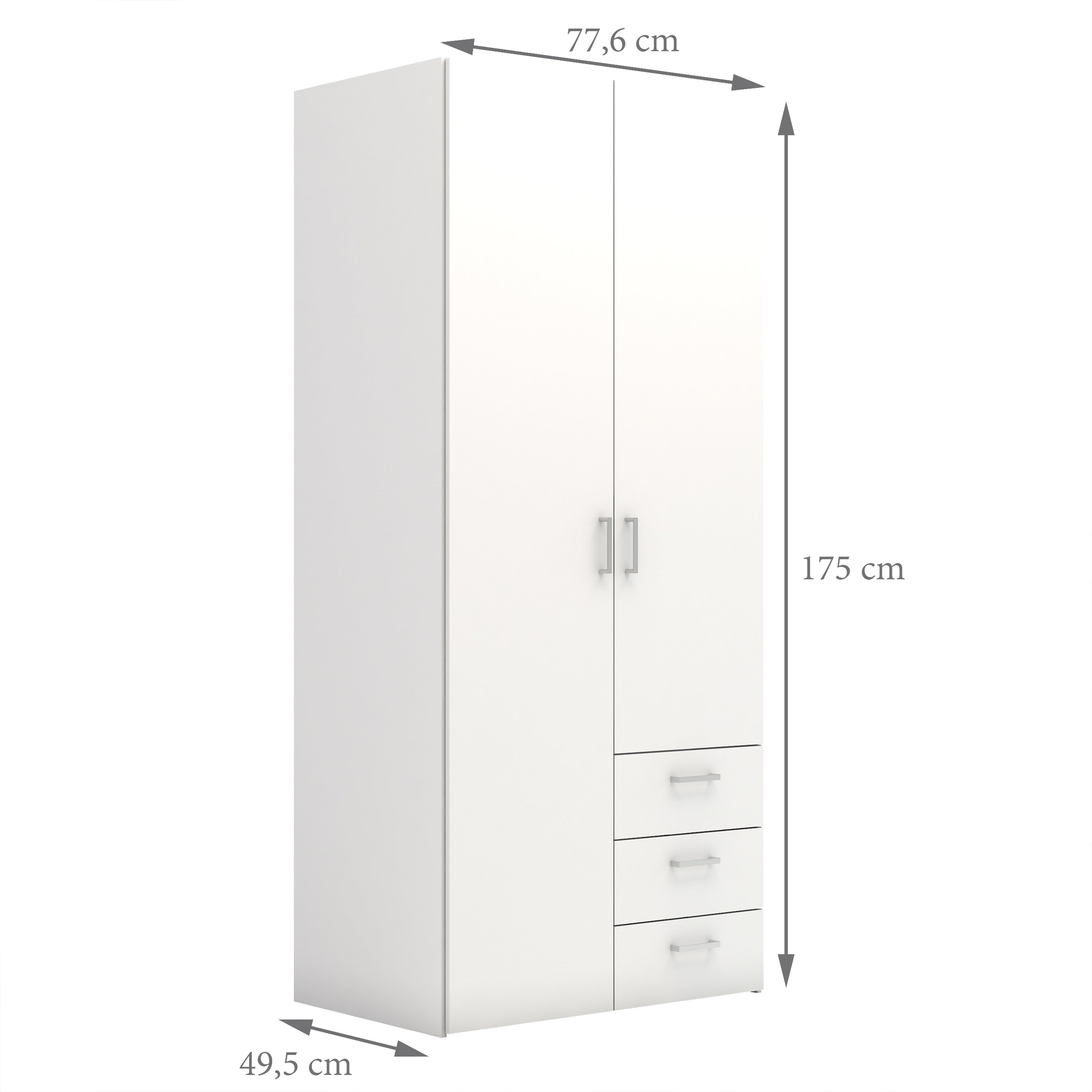 Space Wardrobe 2 Doors 3 Drawers White 1750 – FTG, view 10