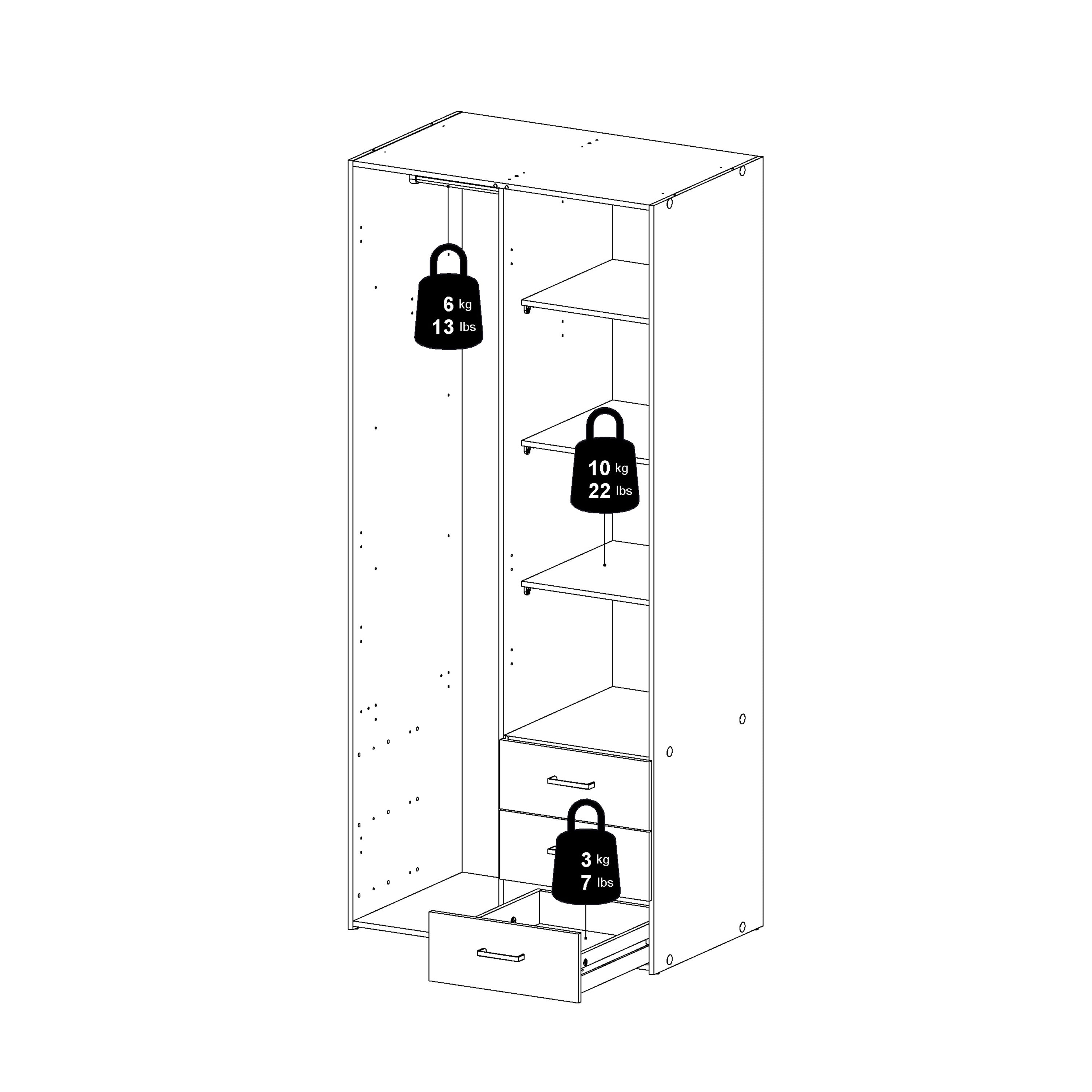 Space Wardrobe 2 Doors 3 Drawers White 1750 – FTG, view 13