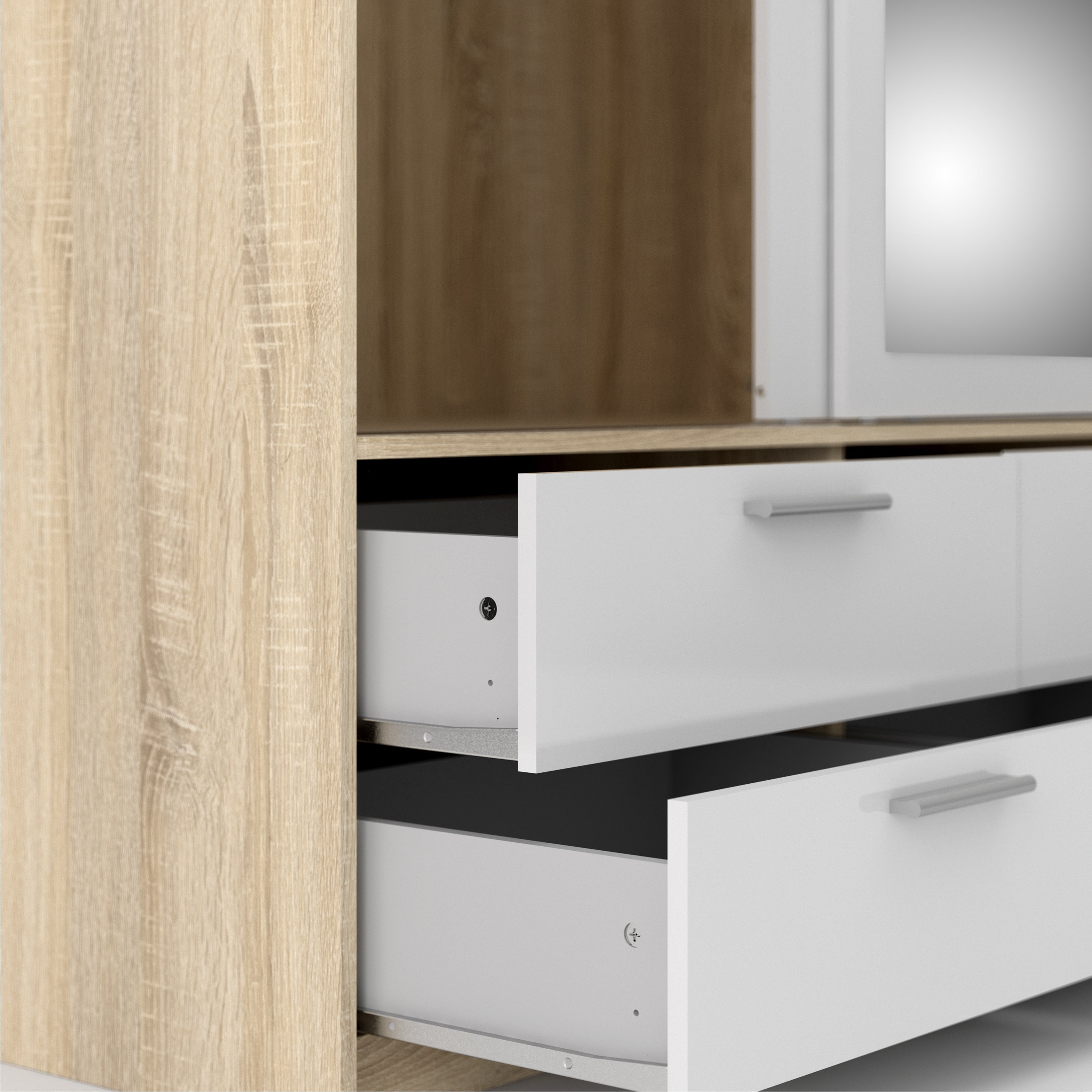 Line Wardrobe 3 Doors 6 Drawers in Oak with White High Gloss – FTG, view 11