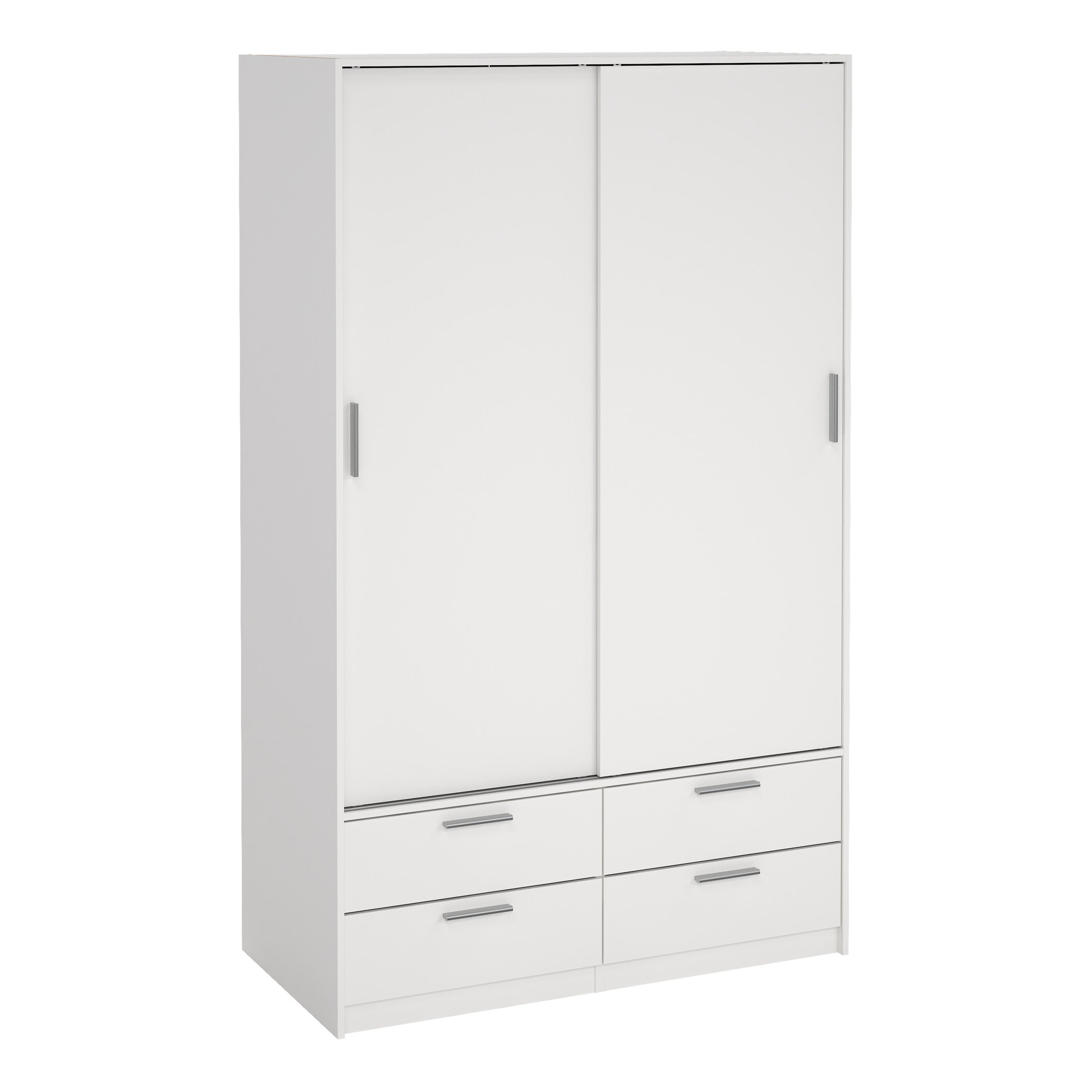 Line Wardrobe with 2 Sliding Doors and 4 Drawers, White – FTG