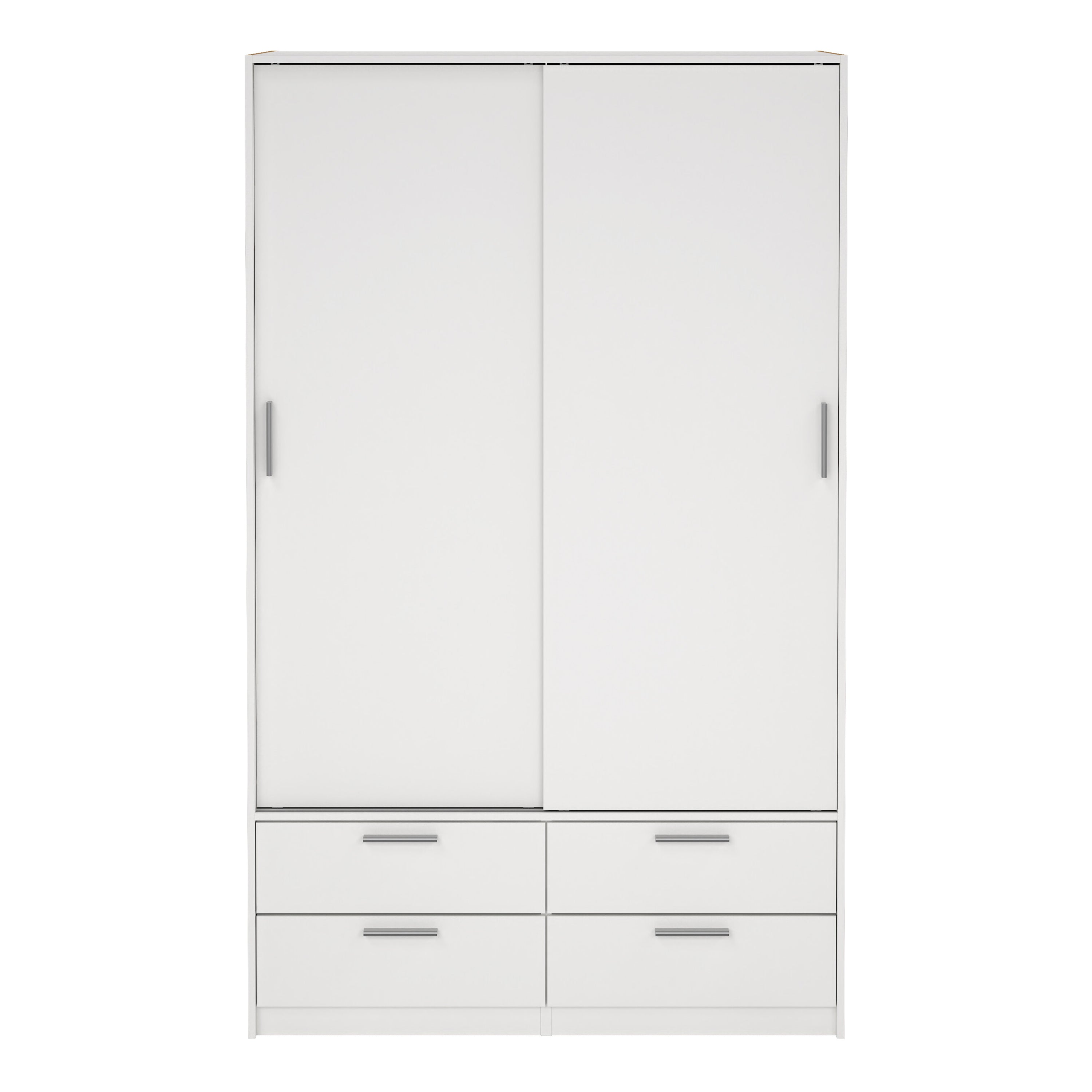 Line Wardrobe with 2 Sliding Doors and 4 Drawers, White – FTG, view 2