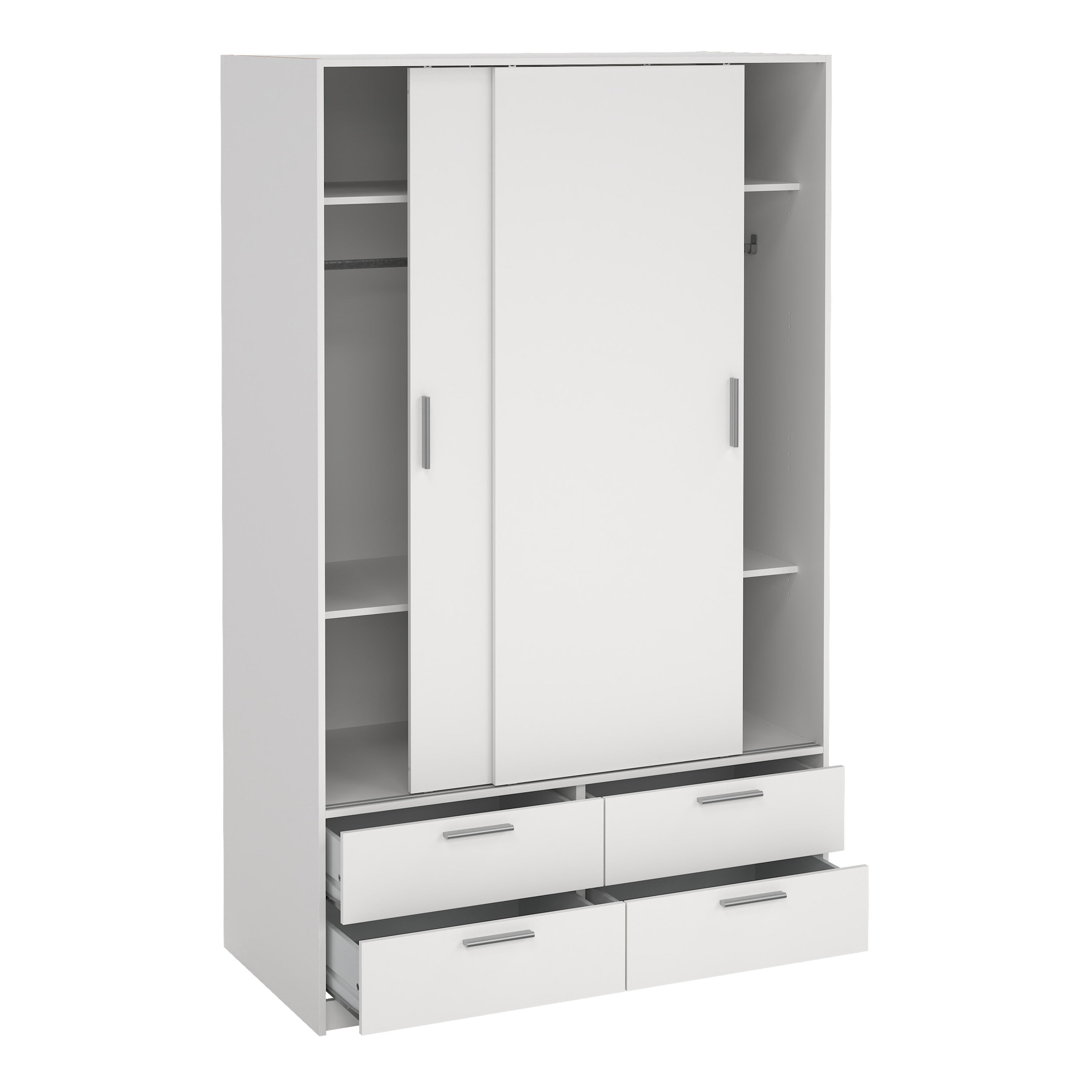 Line Wardrobe with 2 Sliding Doors and 4 Drawers, White – FTG, view 6