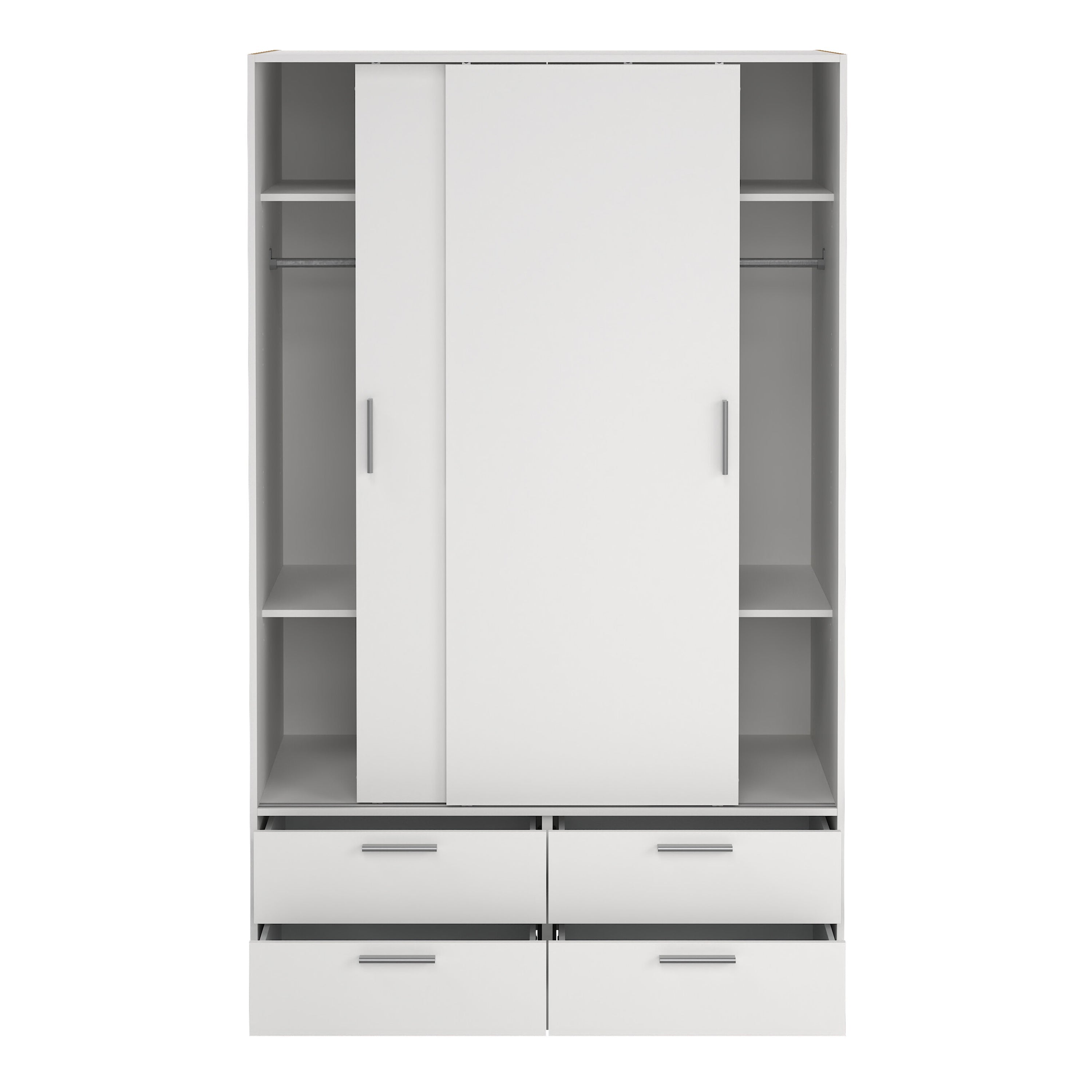 Line Wardrobe with 2 Sliding Doors and 4 Drawers, White – FTG, view 7