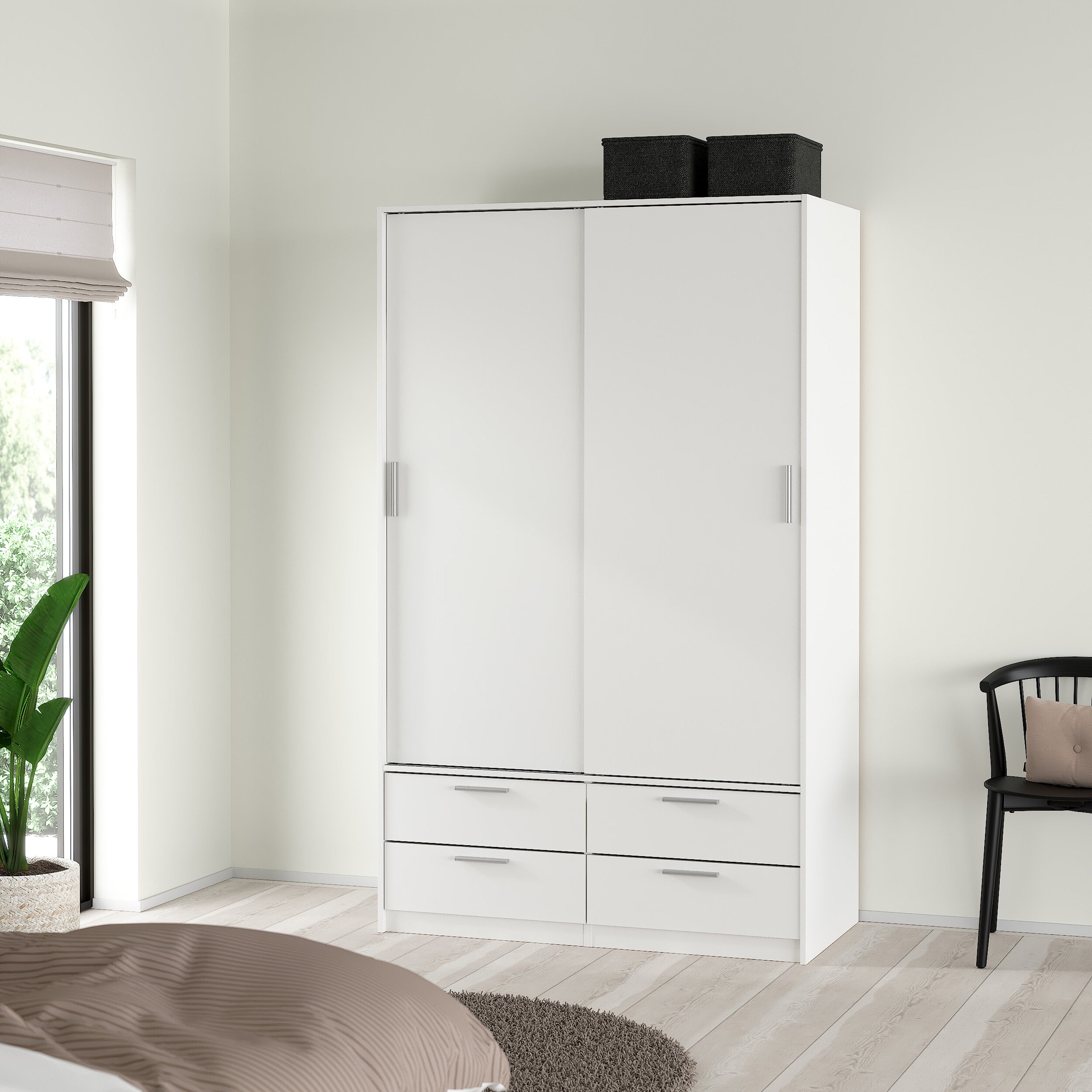 Line Wardrobe with 2 Sliding Doors and 4 Drawers, White – FTG, view 8