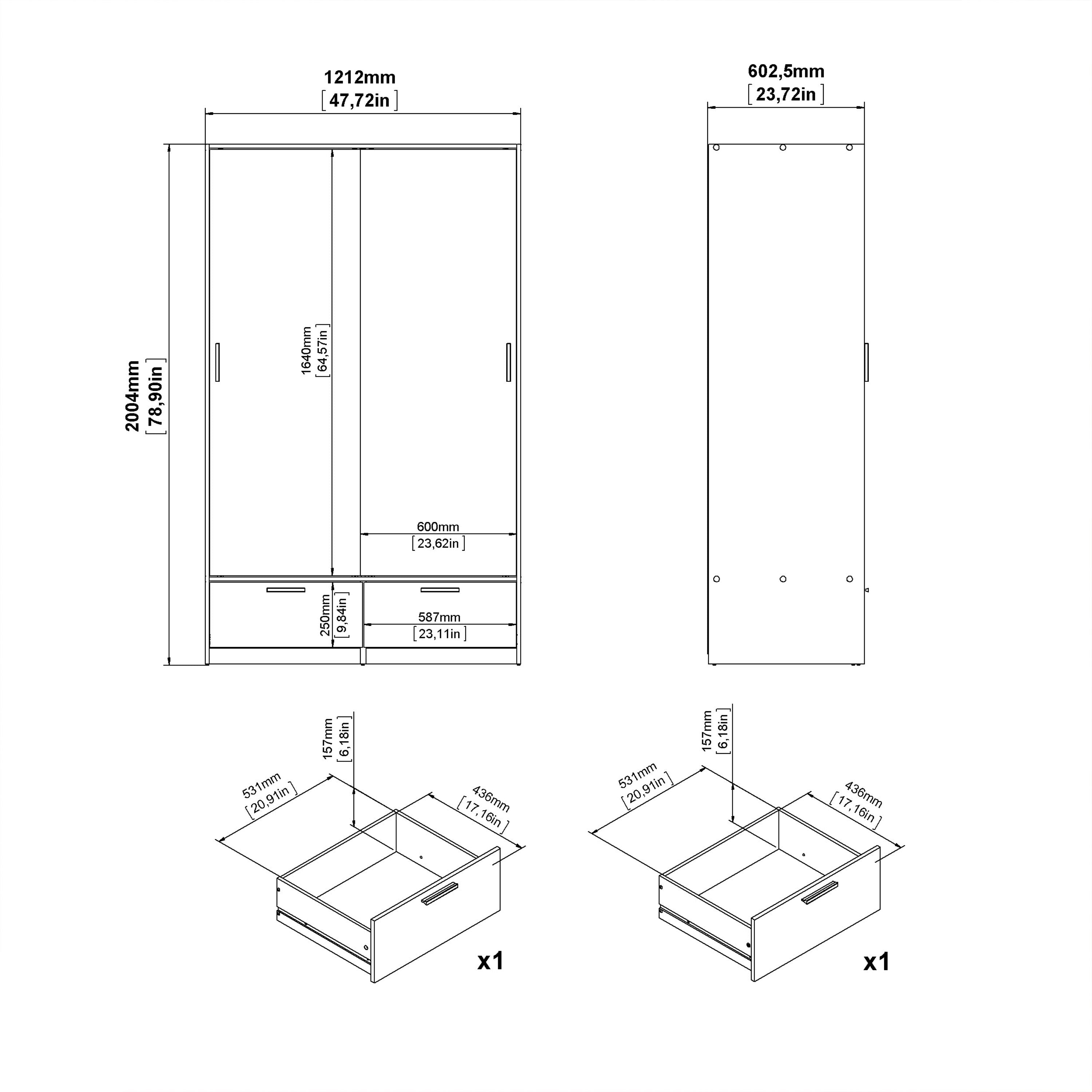 Line Wardrobe with 2 Doors 2 Drawers in Jackson Hickory Oak – FTG, view 11