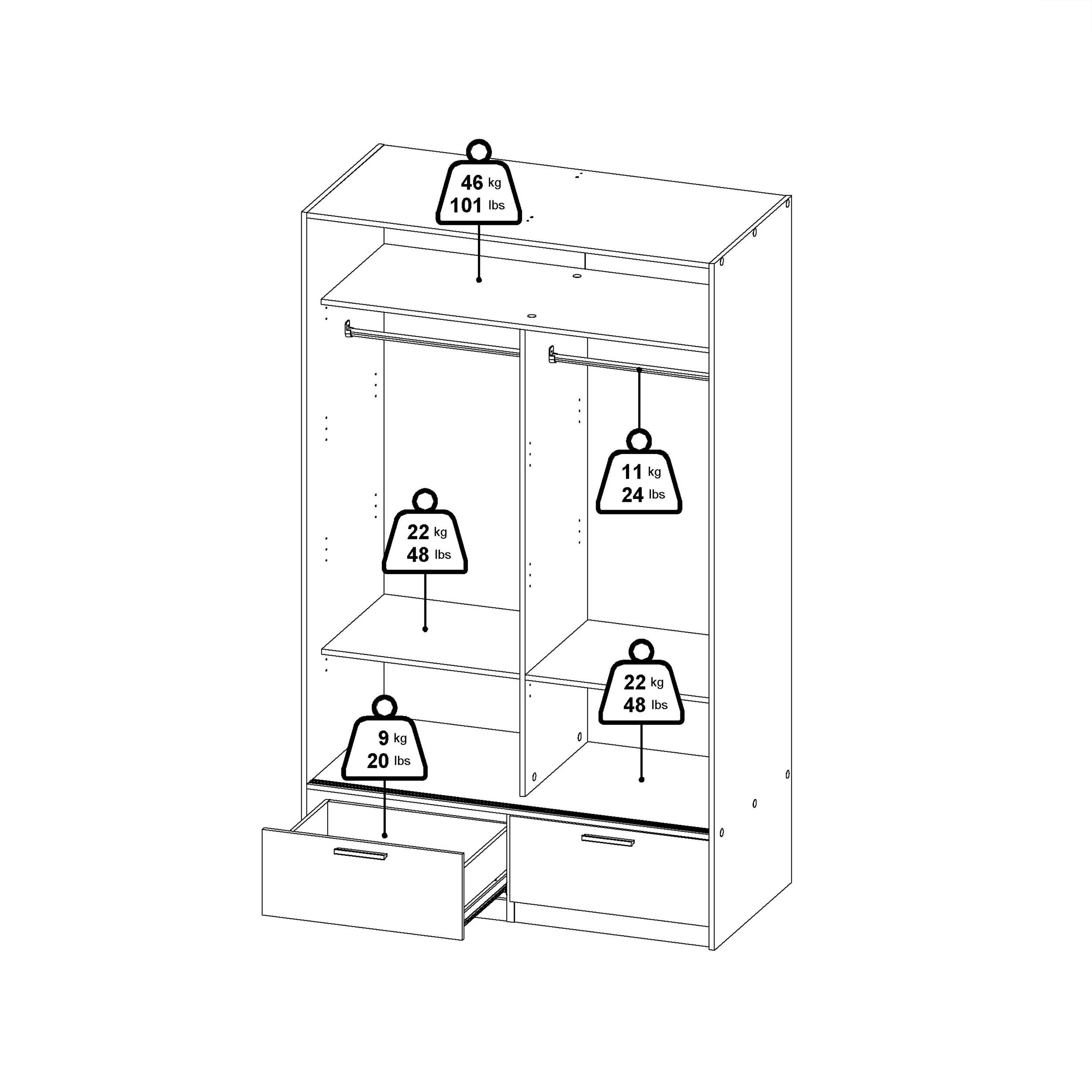 Line Wardrobe with 2 Doors 2 Drawers in Jackson Hickory Oak – FTG, view 13