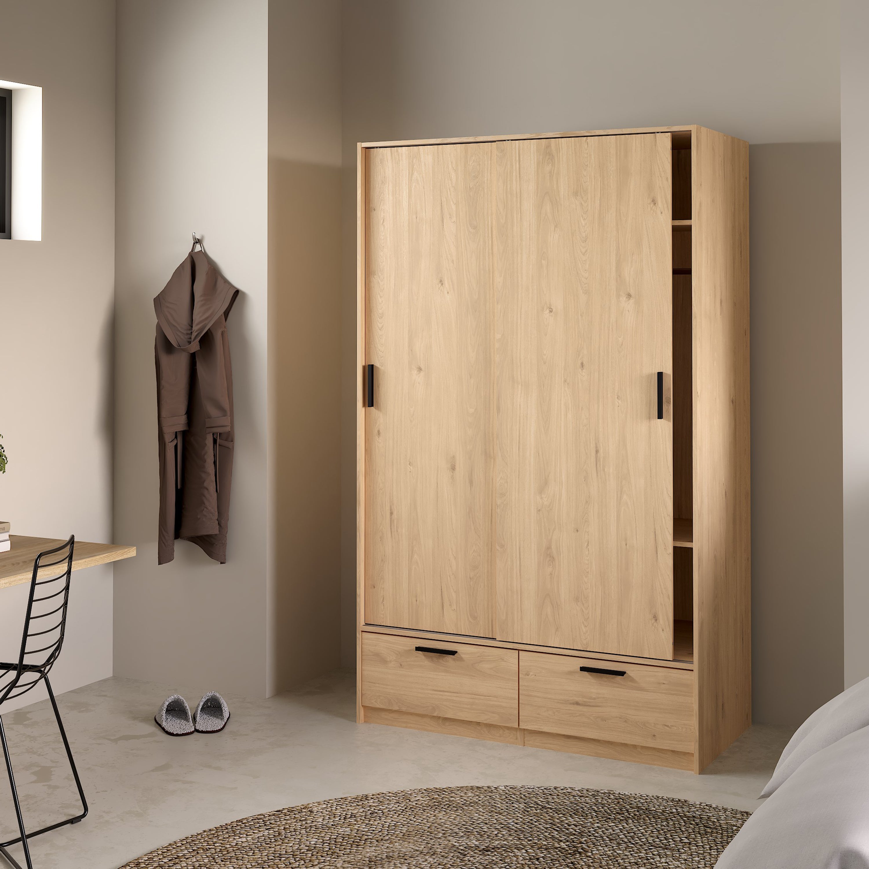 Line Wardrobe with 2 Doors 2 Drawers in Jackson Hickory Oak – FTG, view 7