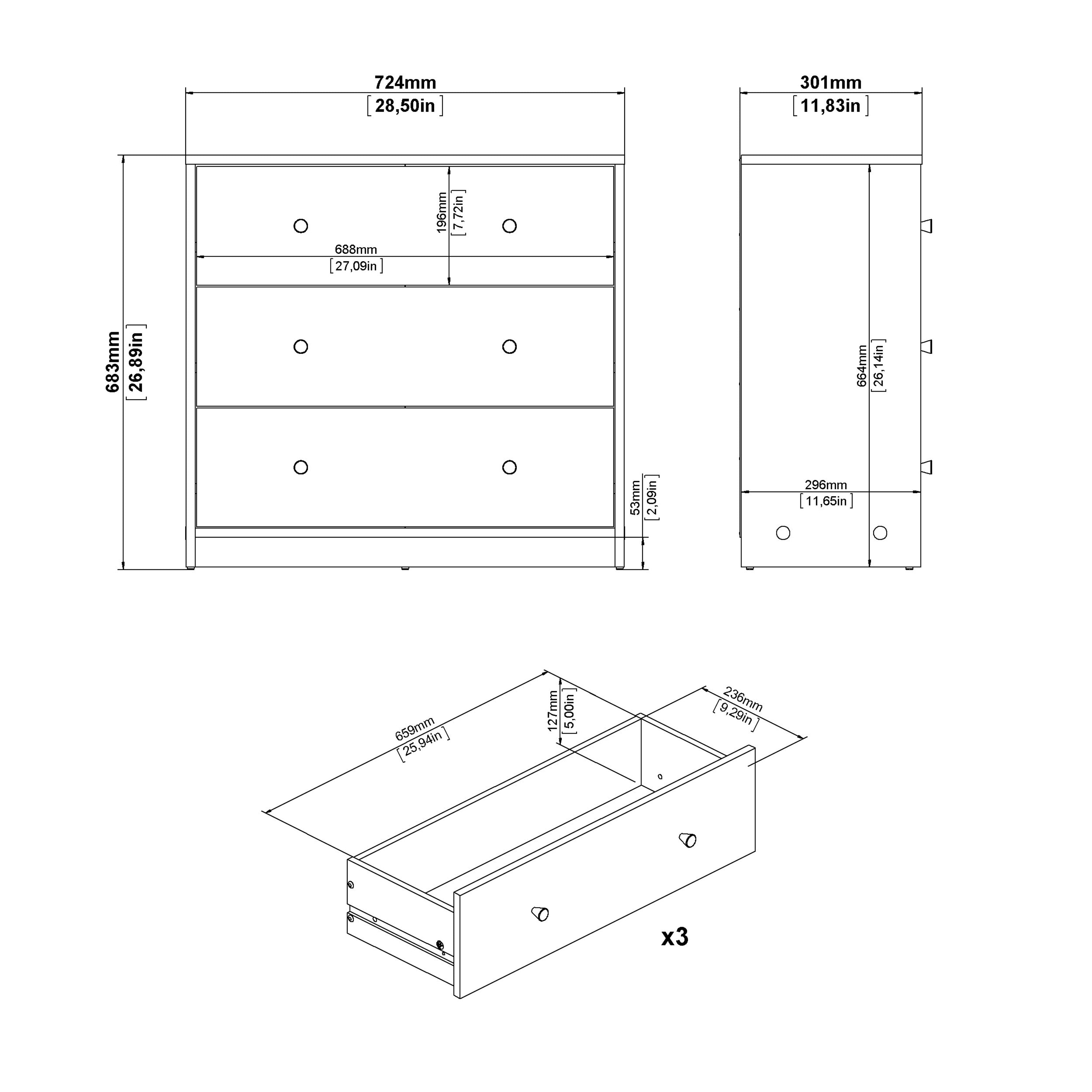 May Chest of 3 Drawers in Black – FTG, view 10