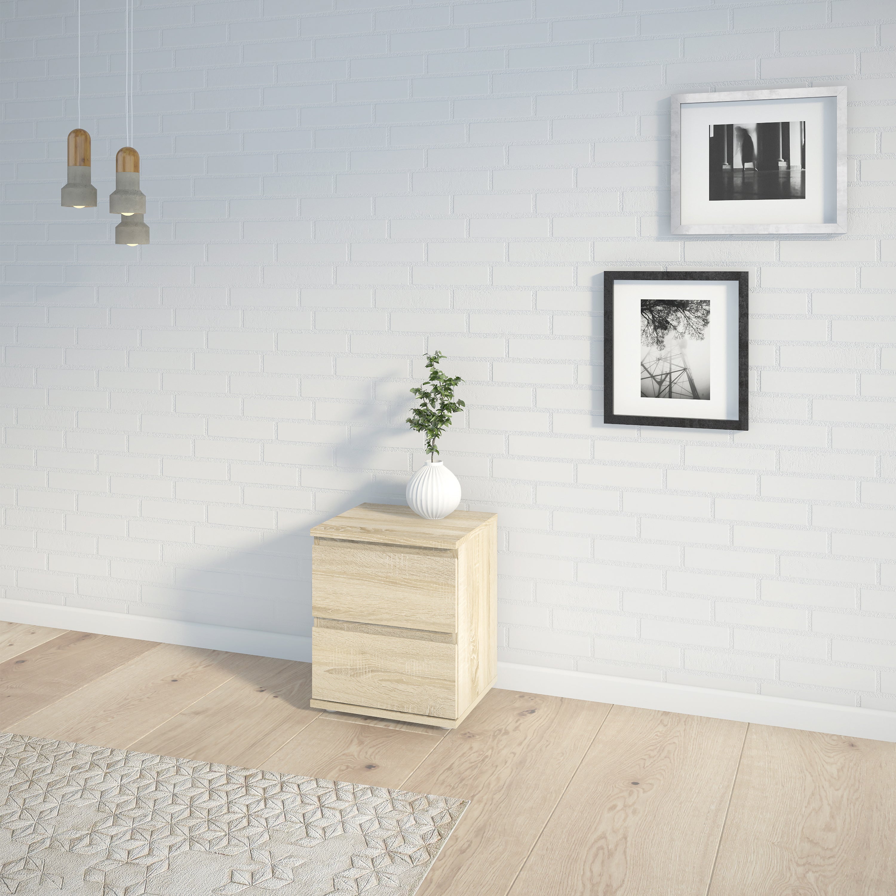 Nova Bedside 2 Drawer in Oak – FTG, view 4