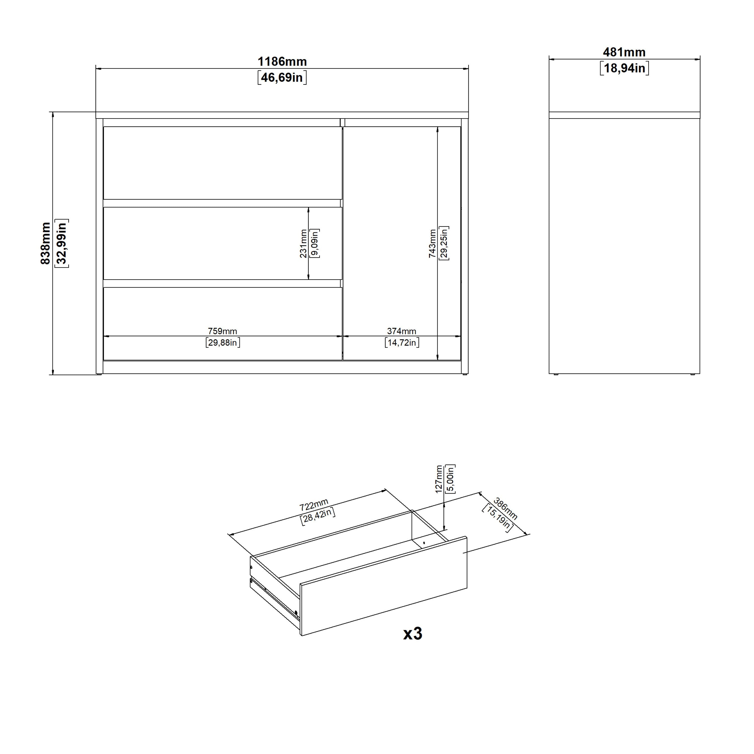 Next Sideboard with 1 door and 3 drawers Jackson Hickory White high gloss – FTG, view 10