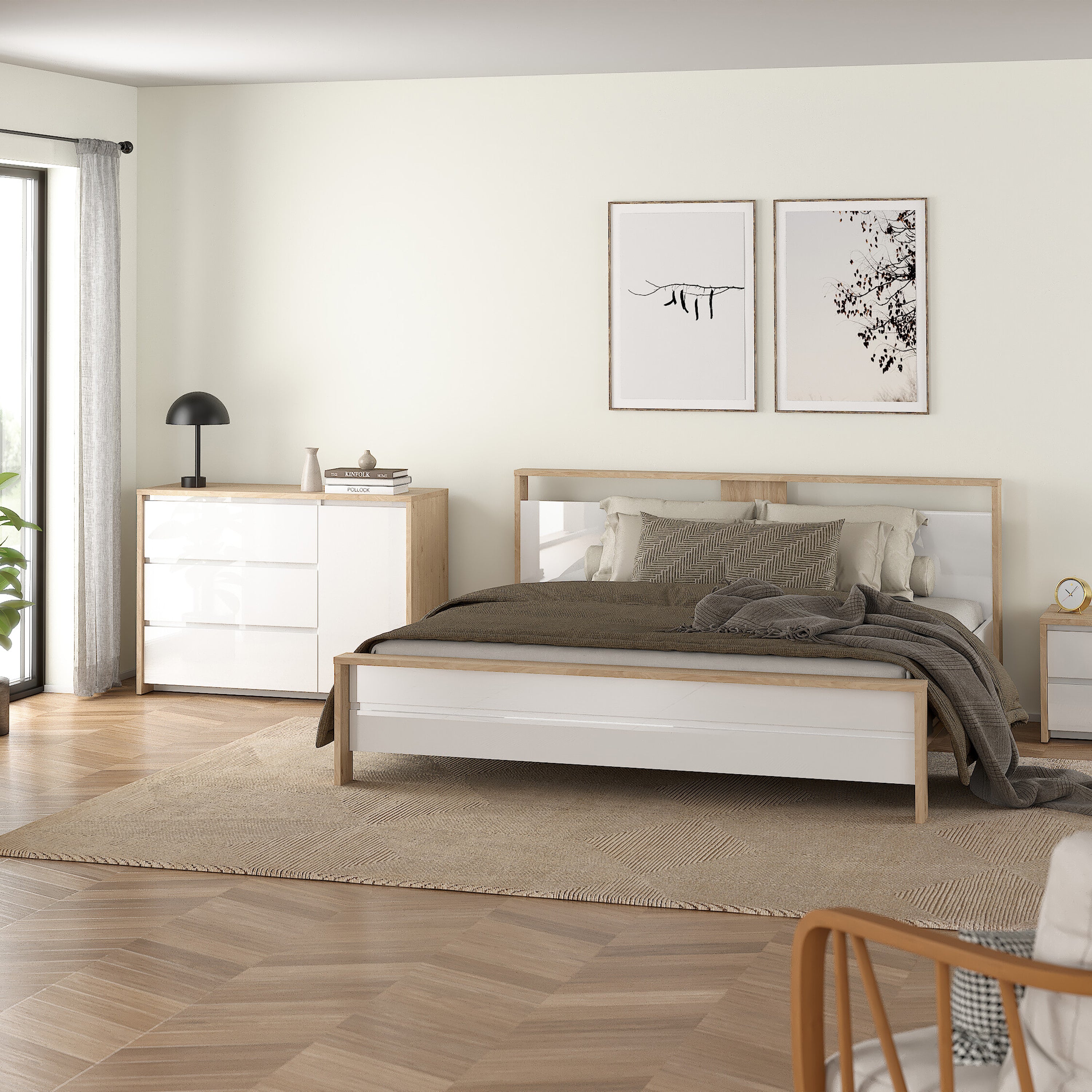 Next Sideboard with 1 door and 3 drawers Jackson Hickory White high gloss – FTG, view 6
