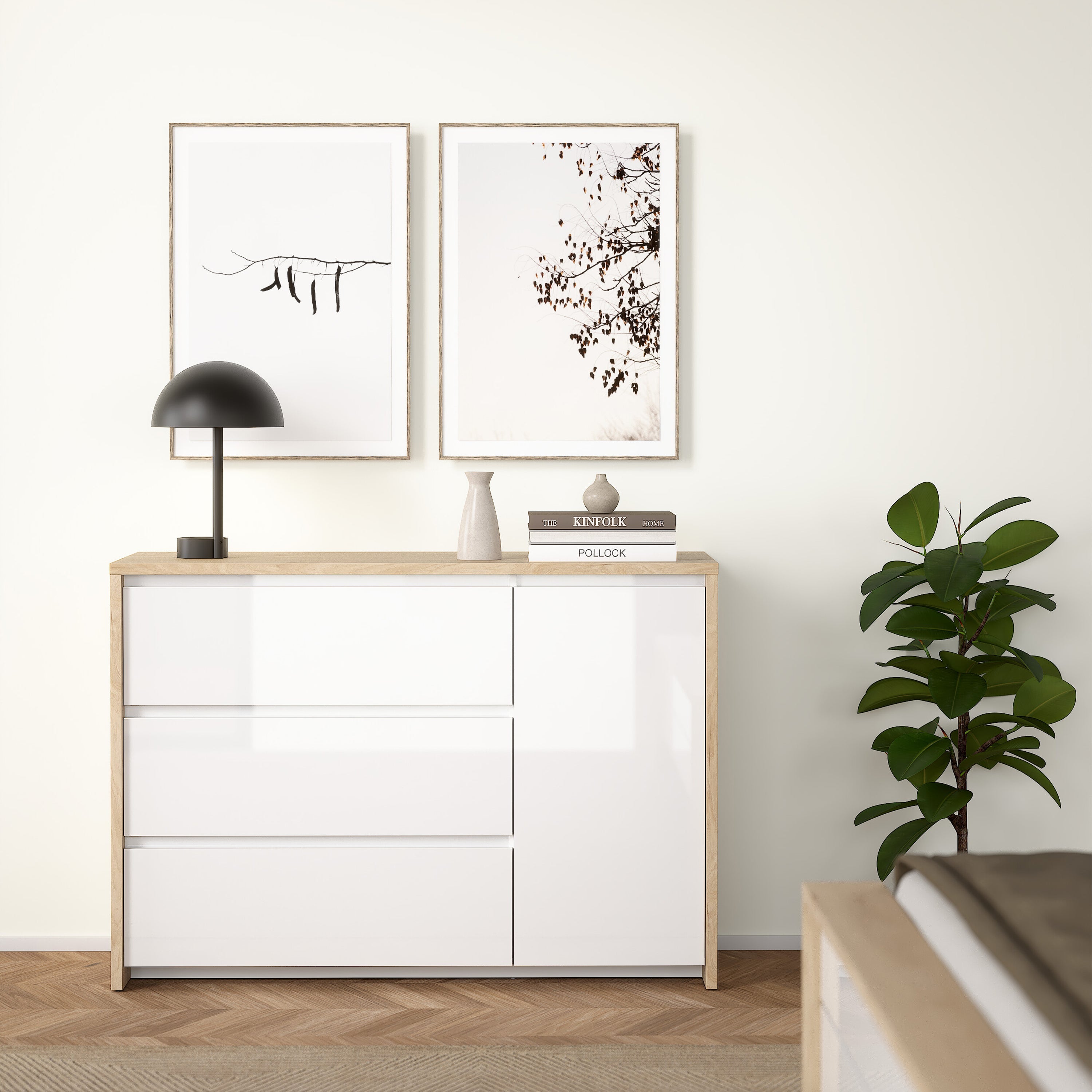 Next Sideboard with 1 door and 3 drawers Jackson Hickory White high gloss – FTG, view 7