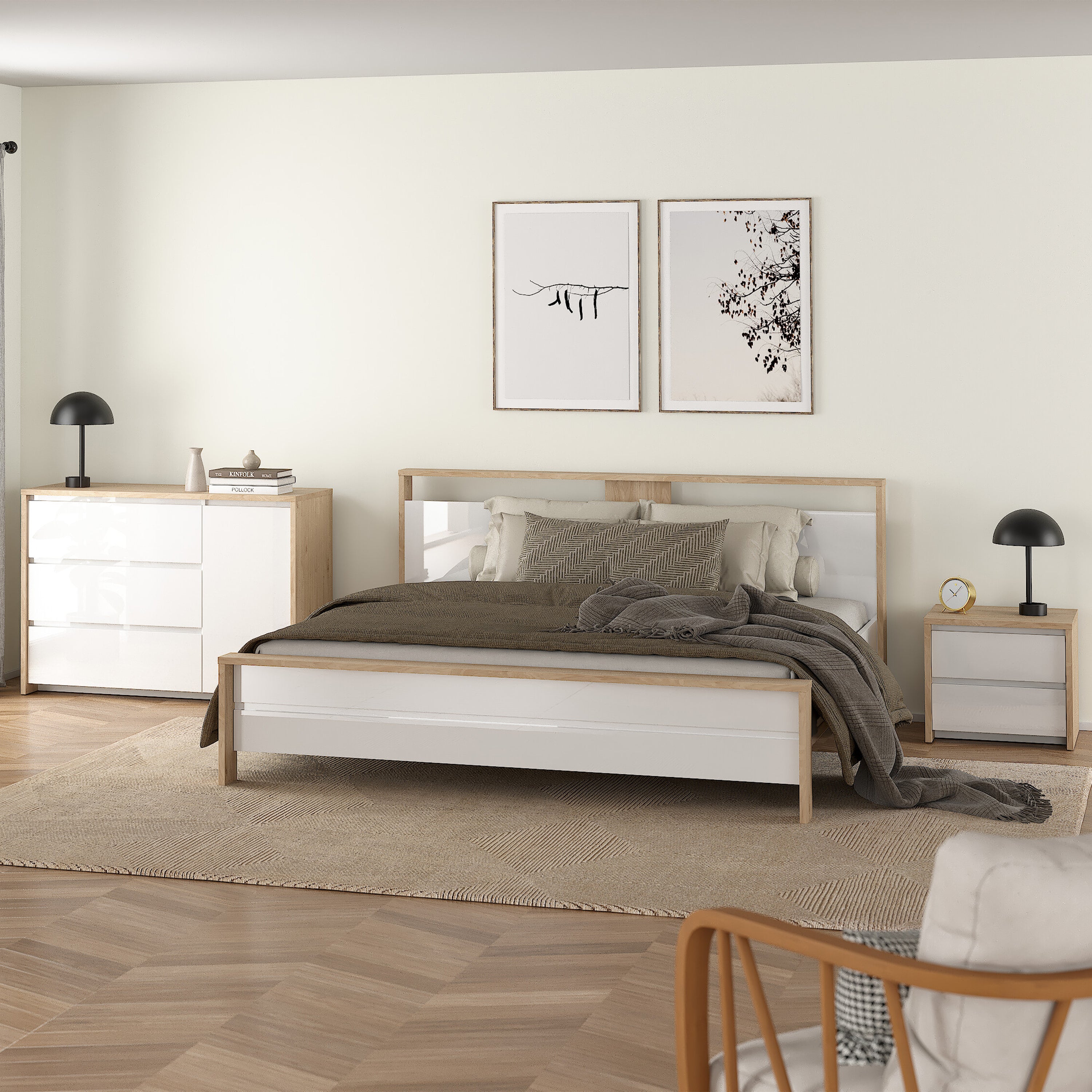 Next Nightstand 2 drawers Jackson Hickory White high gloss – FTG, view 6