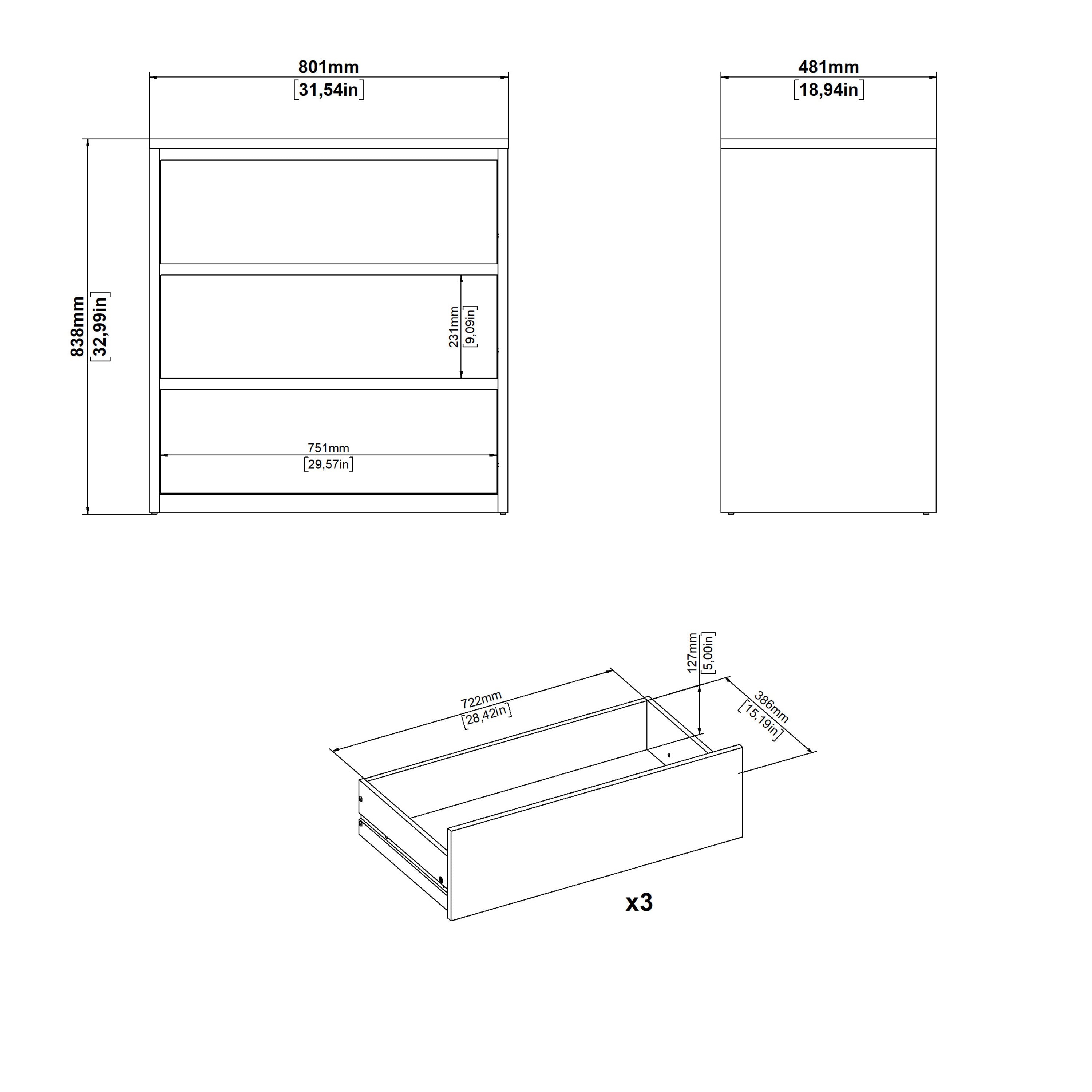Next Chest 3 drawers Jackson Hickory White high gloss – FTG, view 10